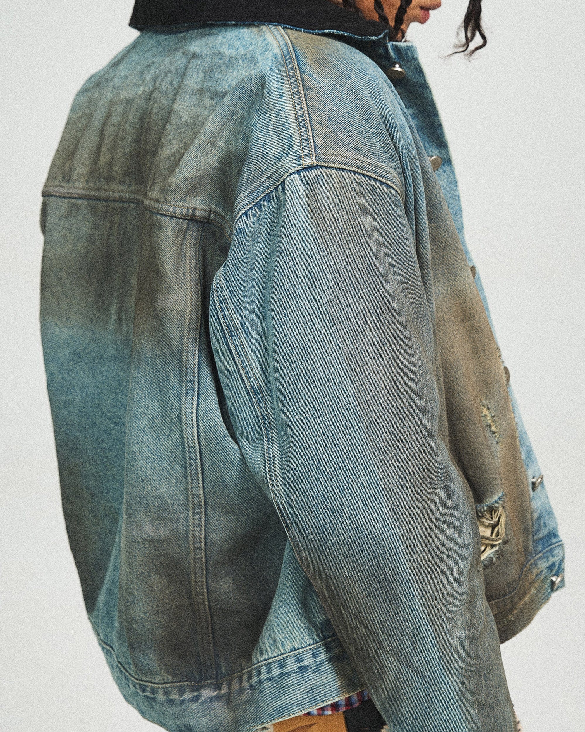 STEEPC Distressed Washed Denim Jacket, premium urban and streetwear designers apparel on PROJECTISR.com, STEEPC