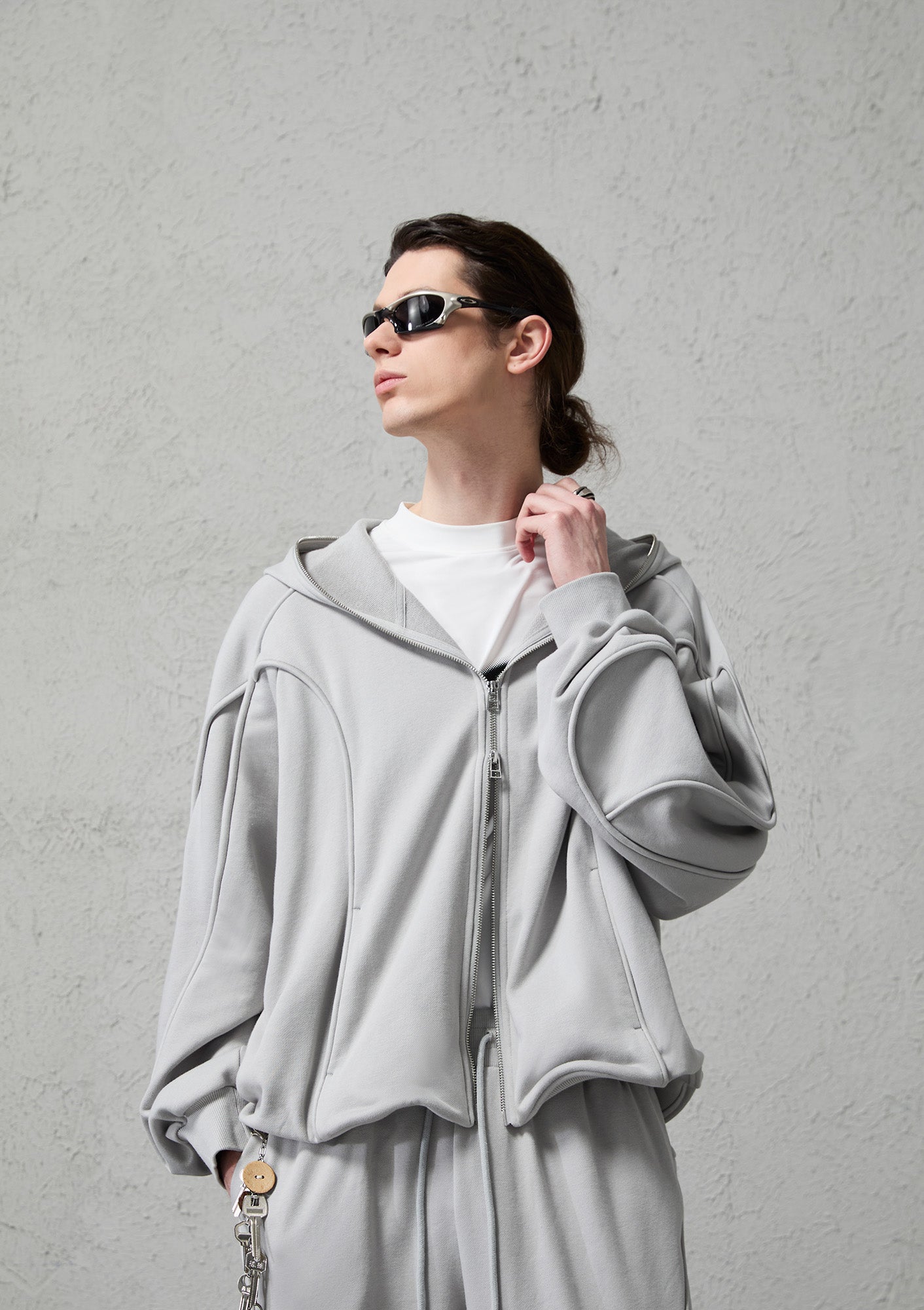 ORGANIC EMOTION Curved Panel Drawstring-Hem Zip-Up Hoodie, premium urban and streetwear designers apparel on PROJECTISR.com, ORGANIC EMOTION