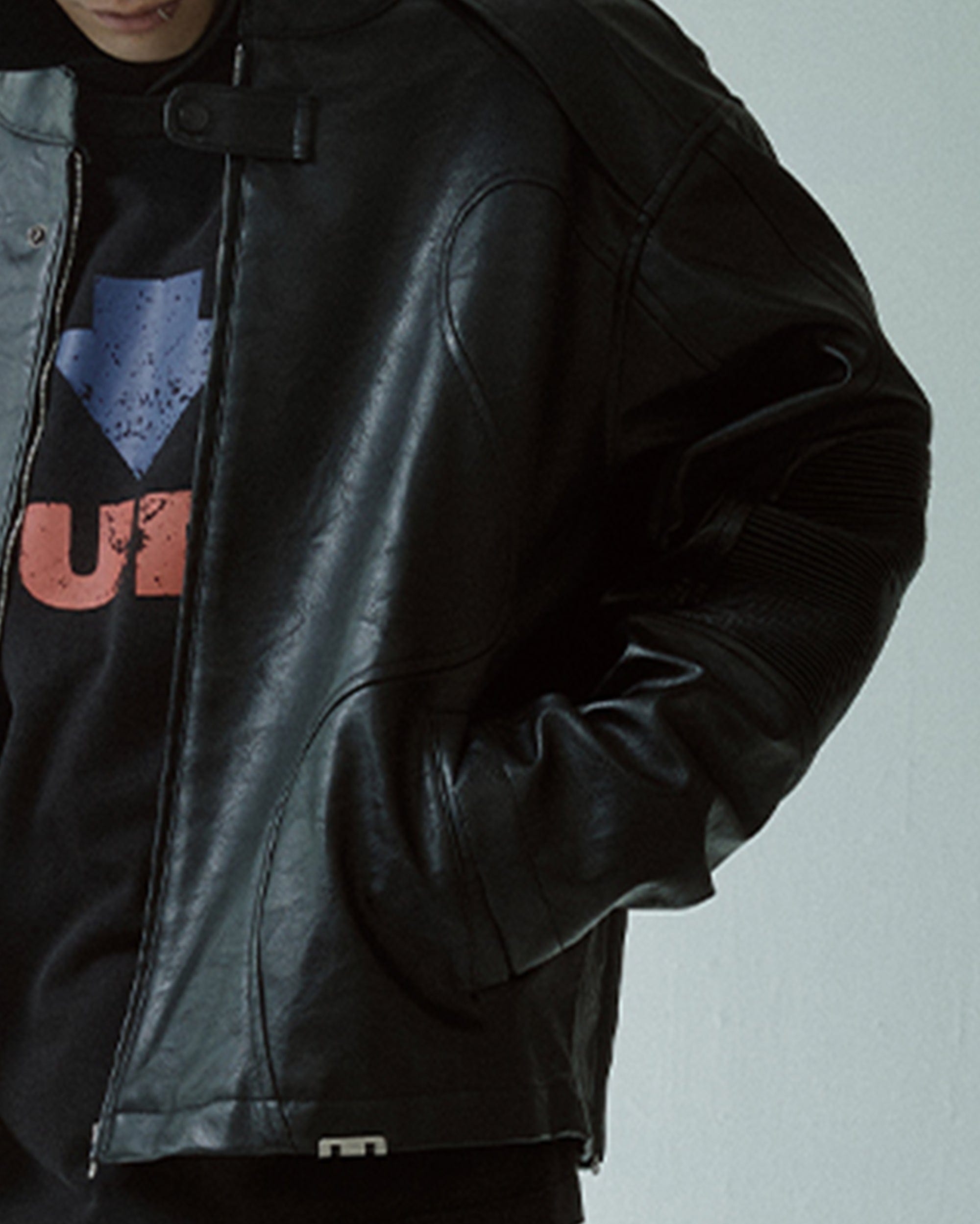 F2CE Modern Deconstructed Faux Leather Biker Jacket Black, premium urban and streetwear designers apparel on PROJECTISR.com, F2CE