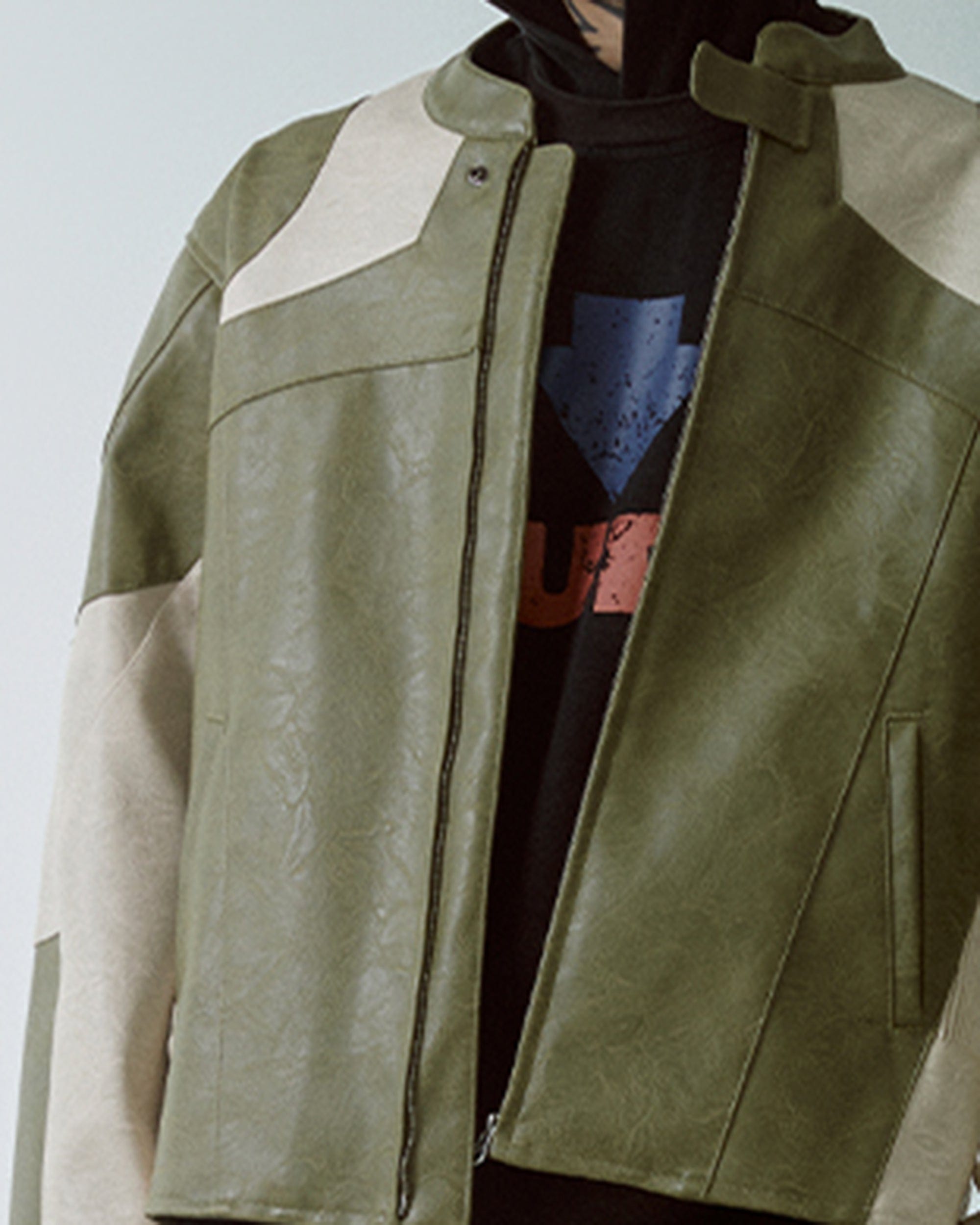 F2CE Modern Deconstructed Faux Leather Biker Jacket, premium urban and streetwear designers apparel on PROJECTISR.com, F2CE