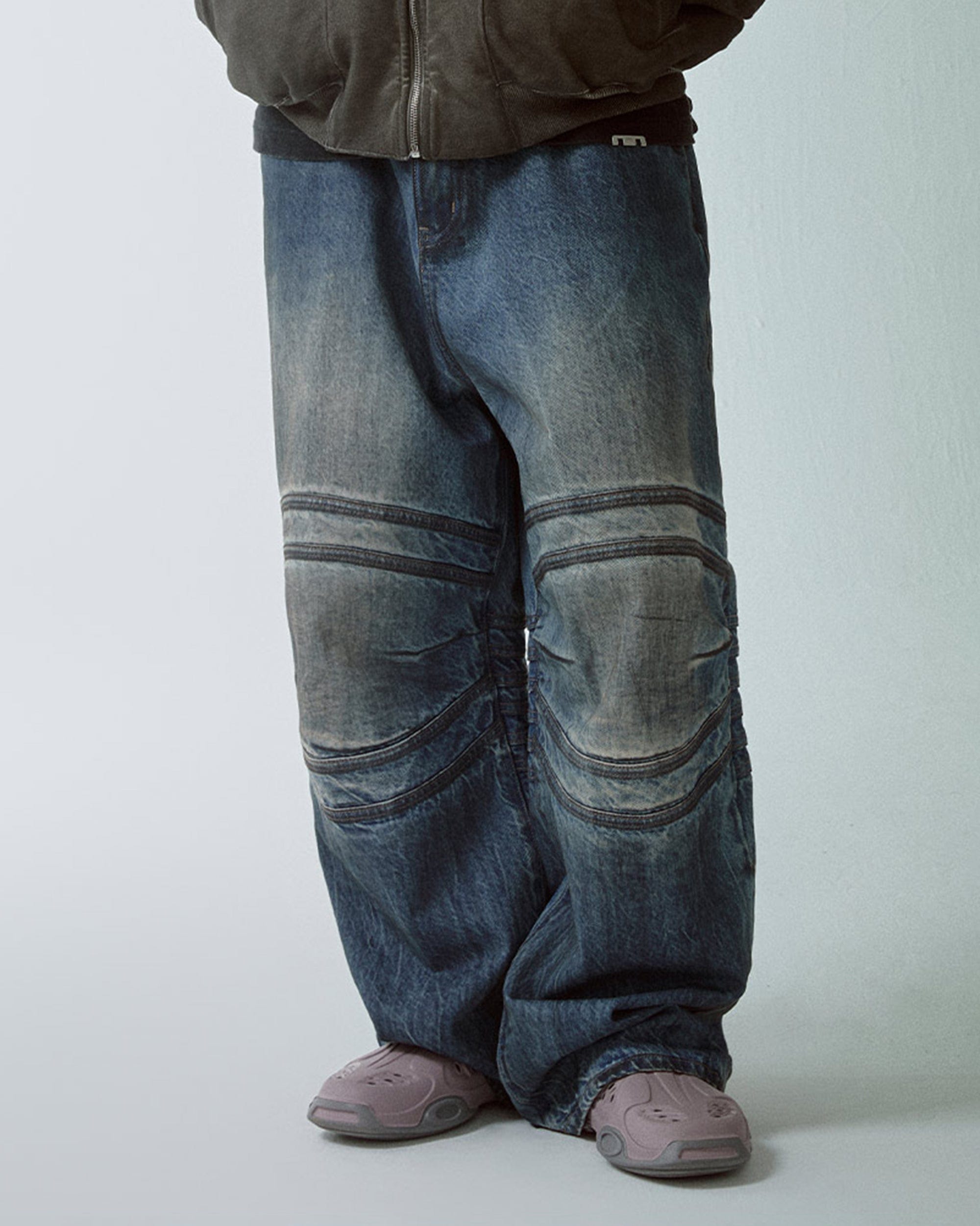 F2CE Retro Crinkled-Knee Washed Pants, premium urban and streetwear designers apparel on PROJECTISR.com, F2CE