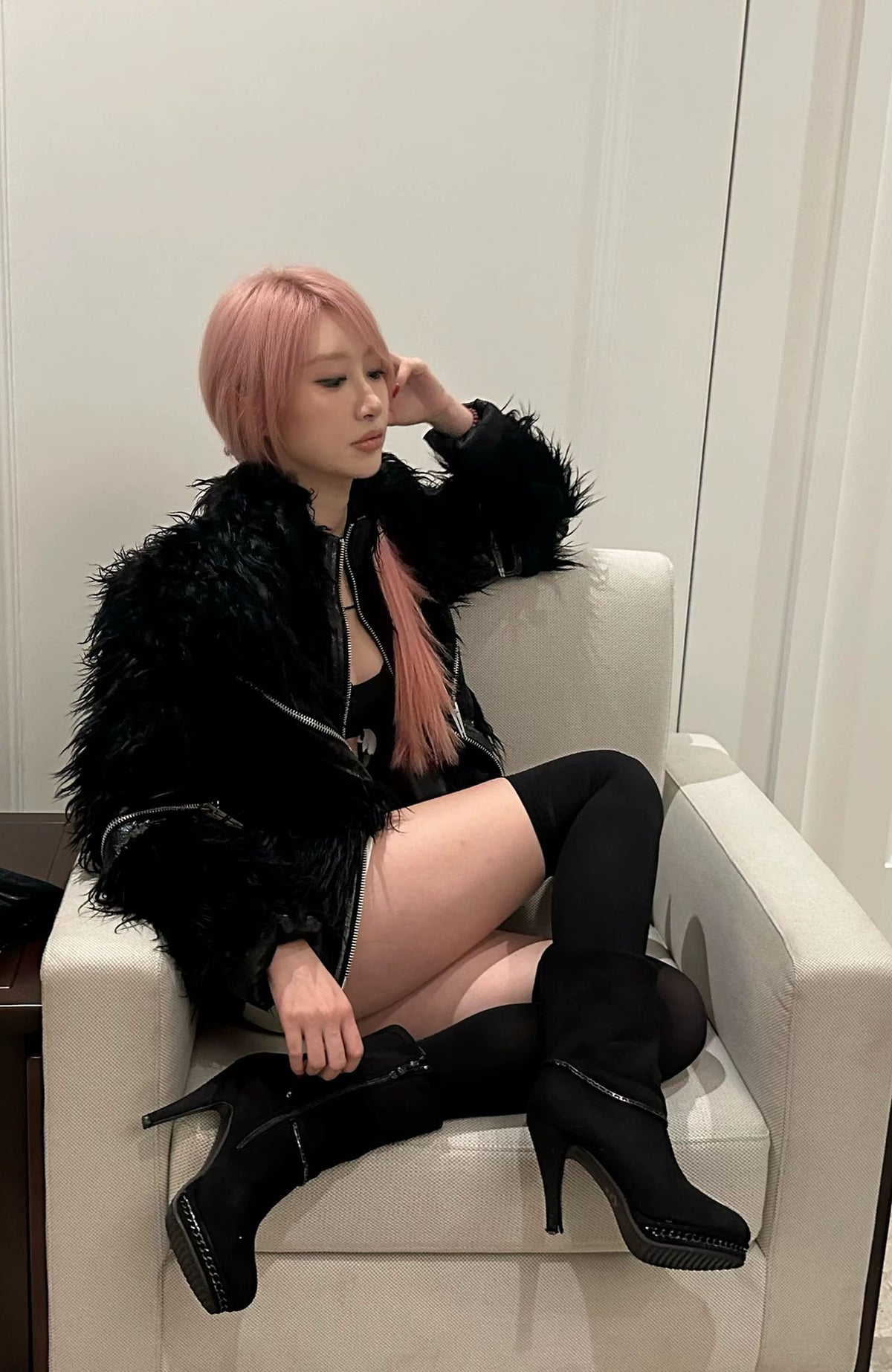 REBEL WAVE Faux Leather Zippered Faux Fur Jacket