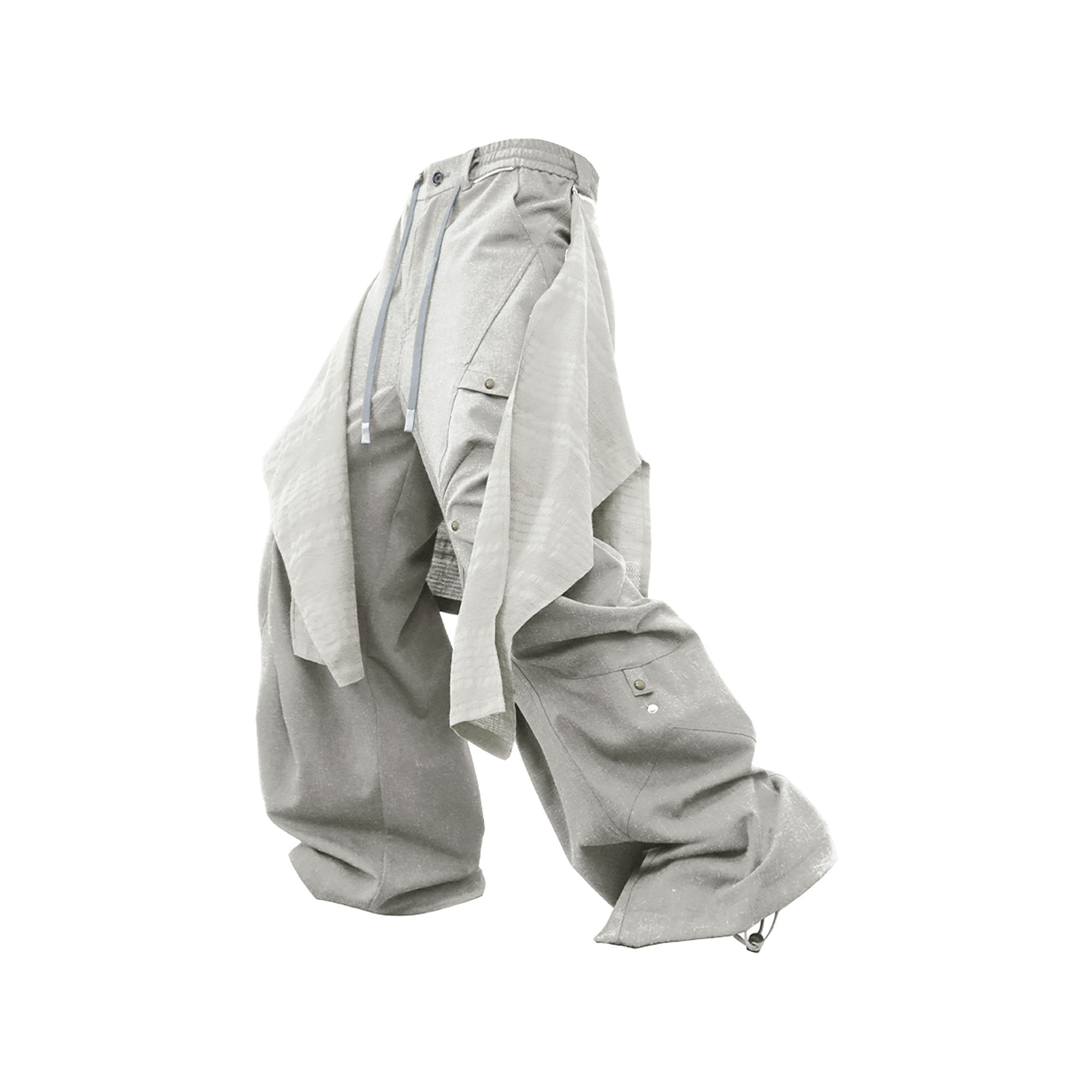 RELABEL Detachable Drape Linen-Blend Cargo Light Gray, premium urban and streetwear designers apparel on PROJECTISR.com, RELABEL