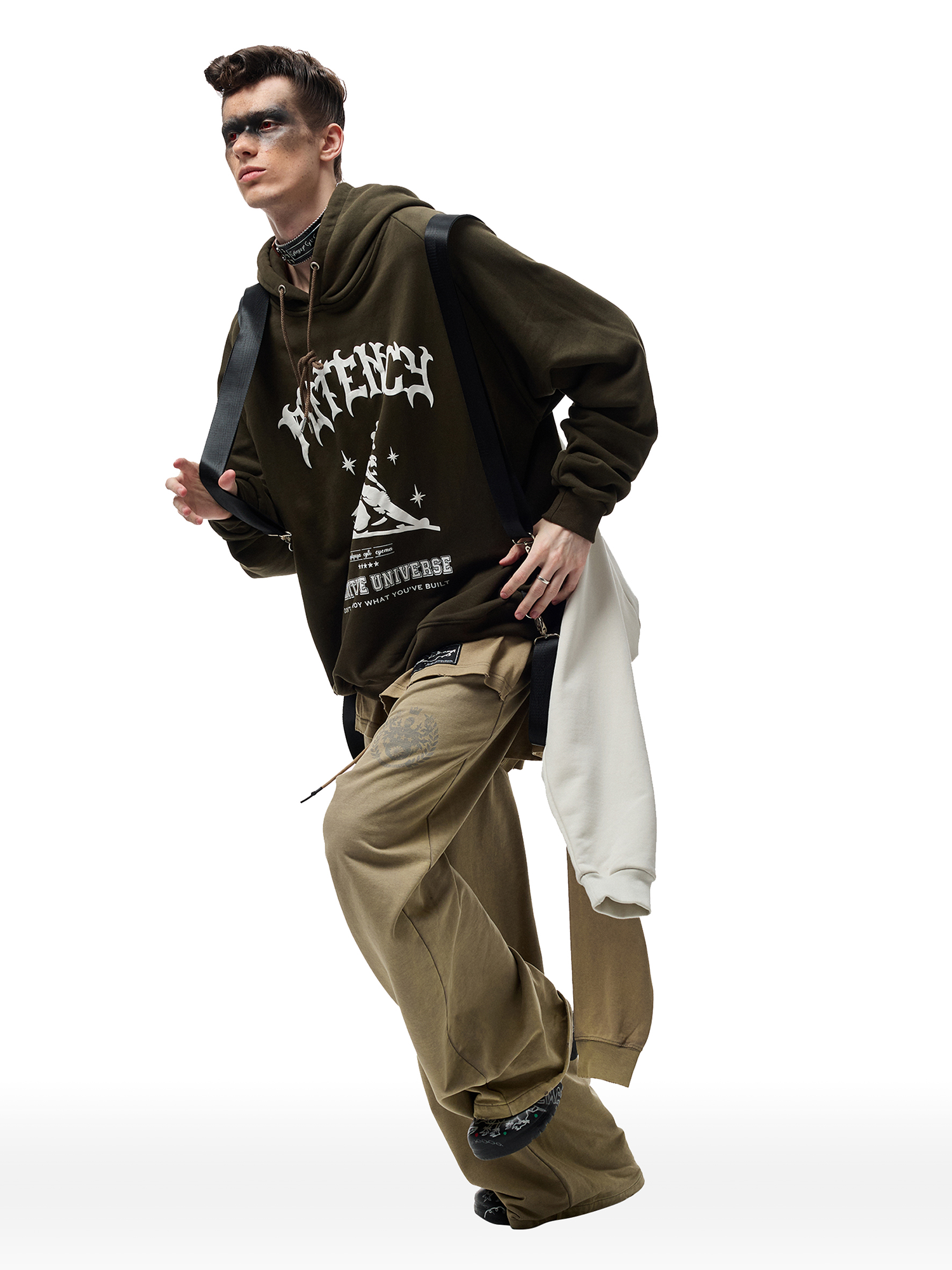 CYCYCY Layered Raw Edge Wide-Leg Sweatpants Khaki