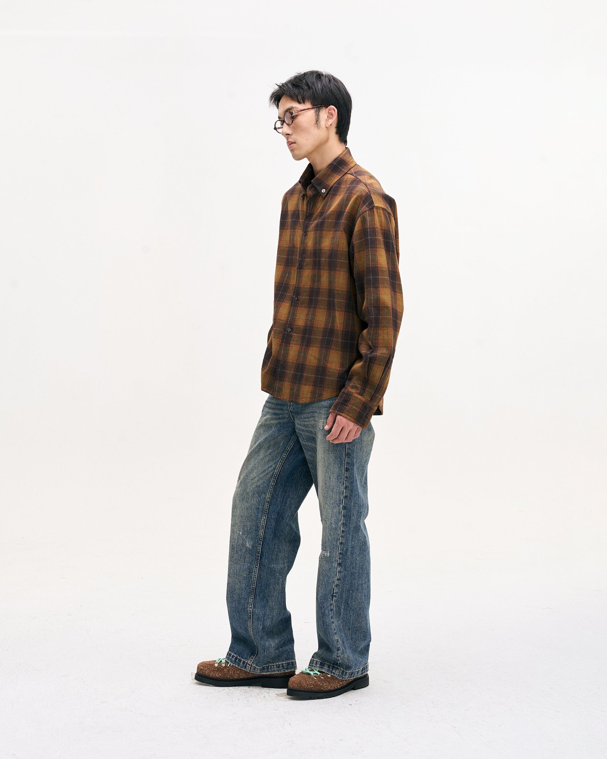 LEONSENSE Classic Plaid Shirt Showa Brown, premium urban and streetwear designers apparel on PROJECTISR.com, LEONSENSE