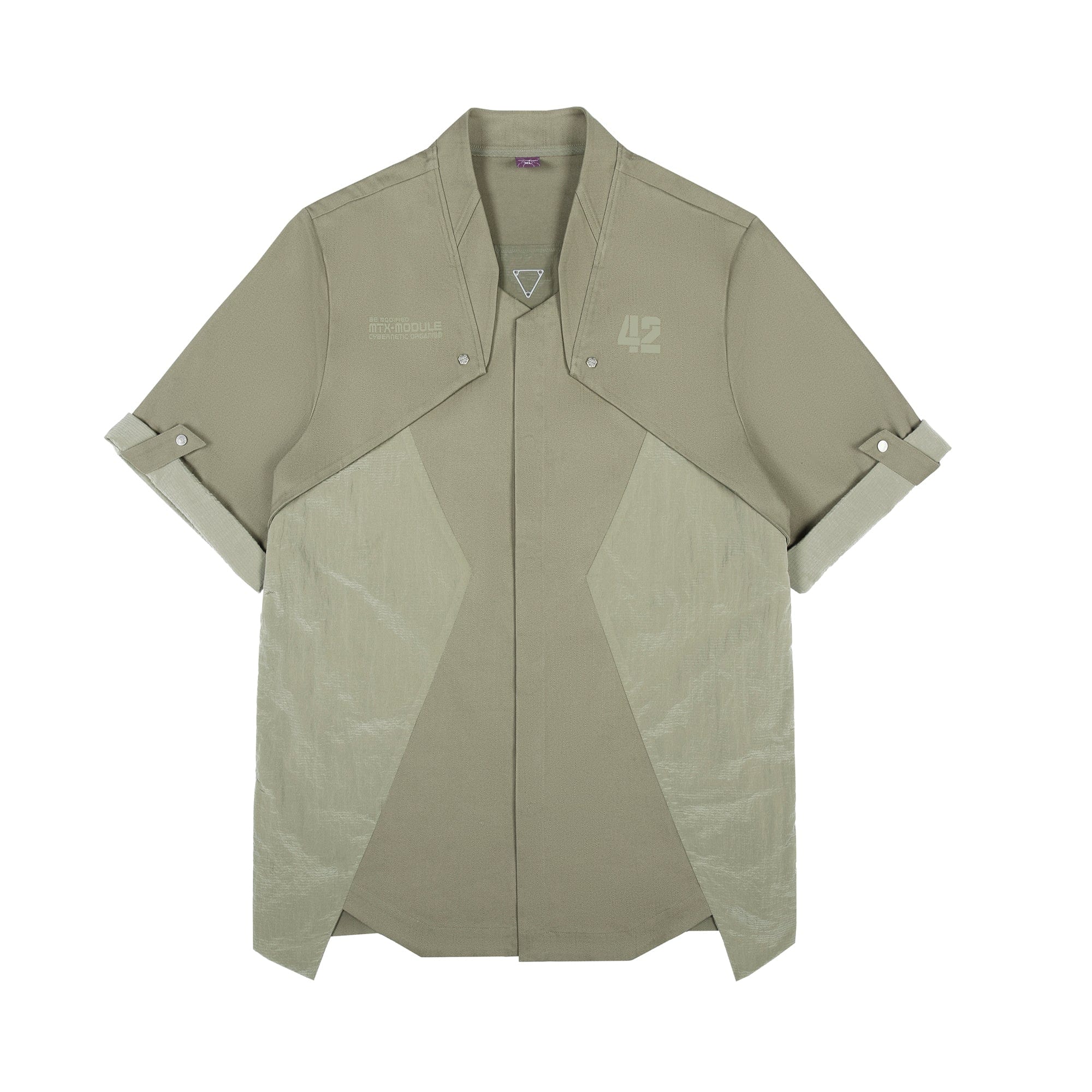 XIPHEVIL Terminal Layered Rivet Half Shirt Army Green, premium urban and streetwear designers apparel on PROJECTISR.com, XIPHEVIL