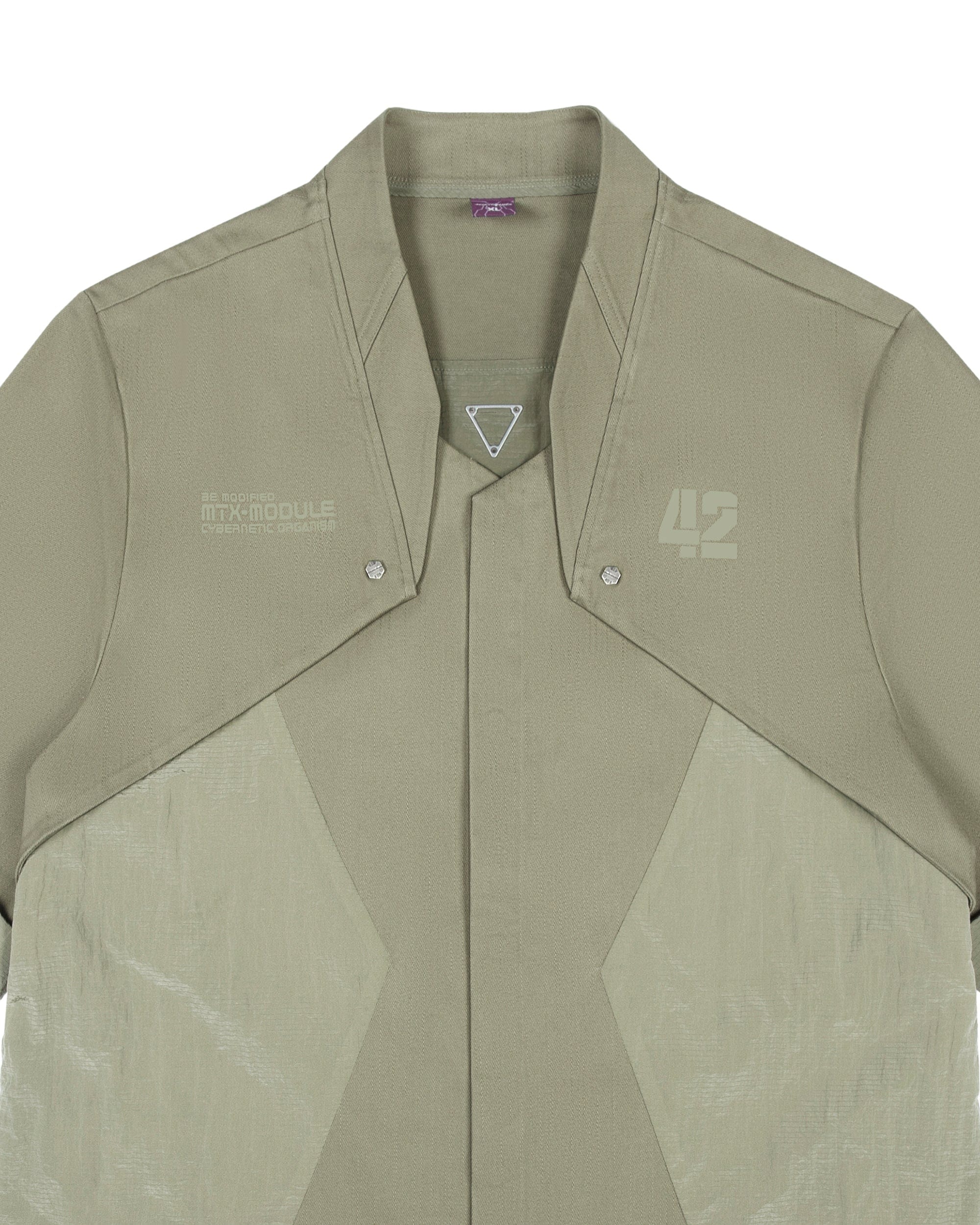 XIPHEVIL Terminal Layered Rivet Half Shirt Army Green, premium urban and streetwear designers apparel on PROJECTISR.com, XIPHEVIL