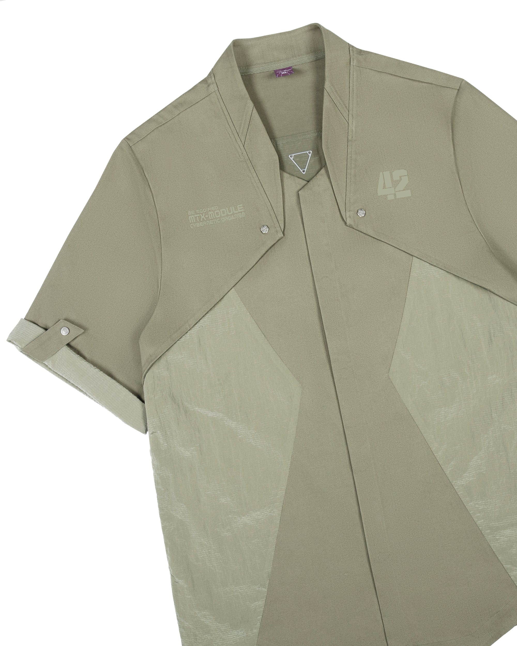 XIPHEVIL Terminal Layered Rivet Half Shirt Army Green, premium urban and streetwear designers apparel on PROJECTISR.com, XIPHEVIL