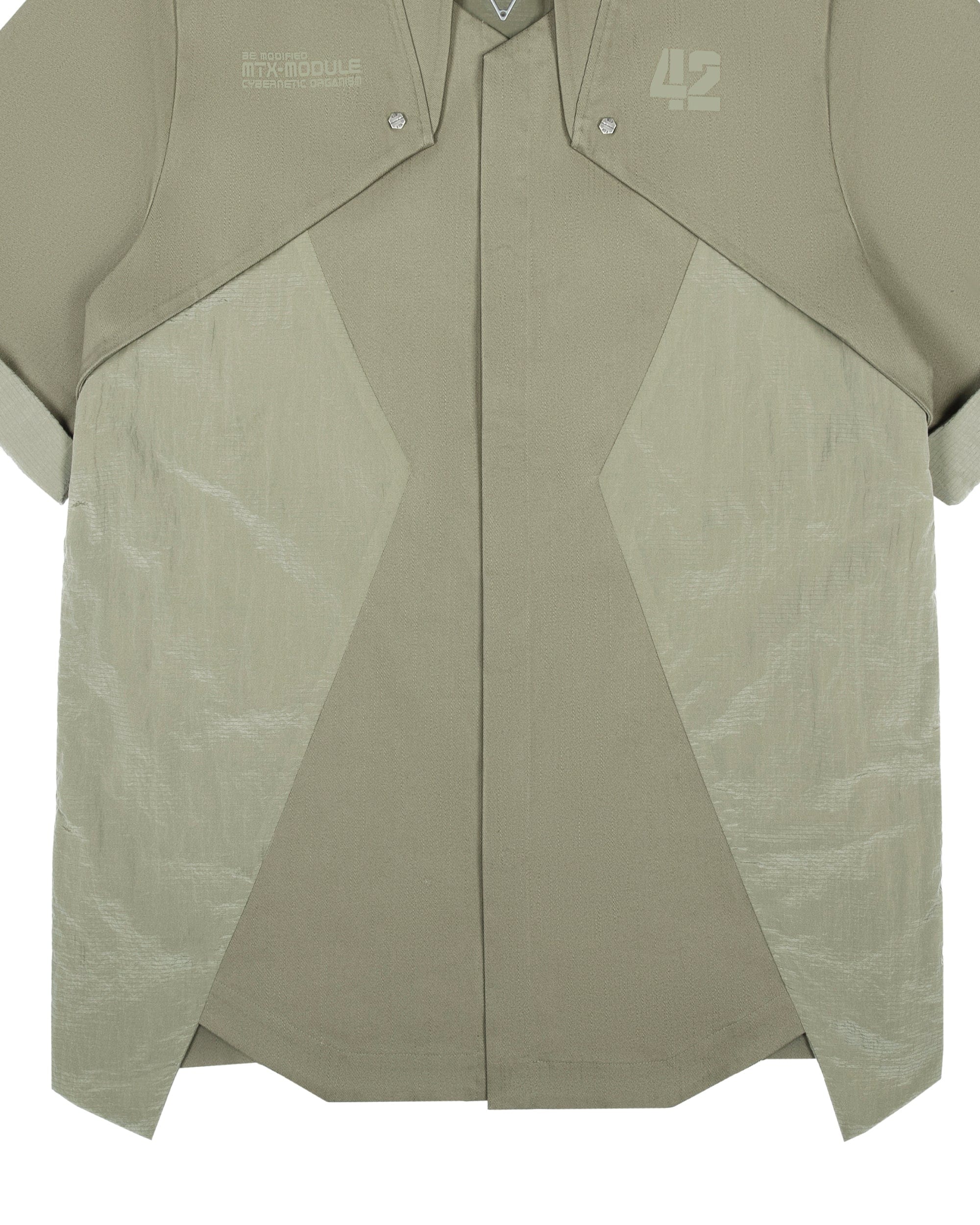 XIPHEVIL Terminal Layered Rivet Half Shirt Army Green, premium urban and streetwear designers apparel on PROJECTISR.com, XIPHEVIL