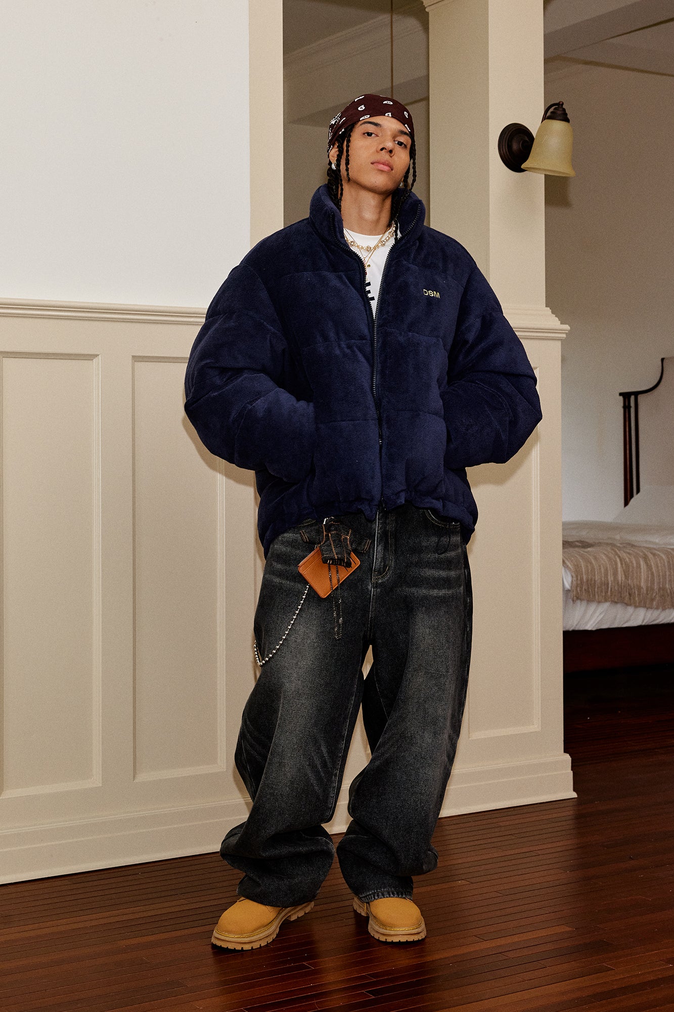 DONSMOKE Quilted Embroidered Slogan Jacket