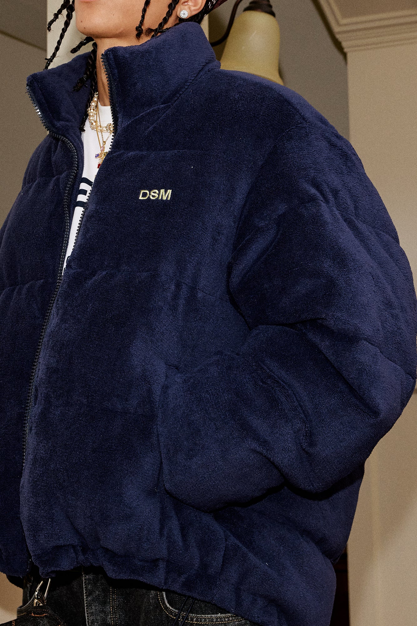 DONSMOKE Quilted Embroidered Slogan Jacket