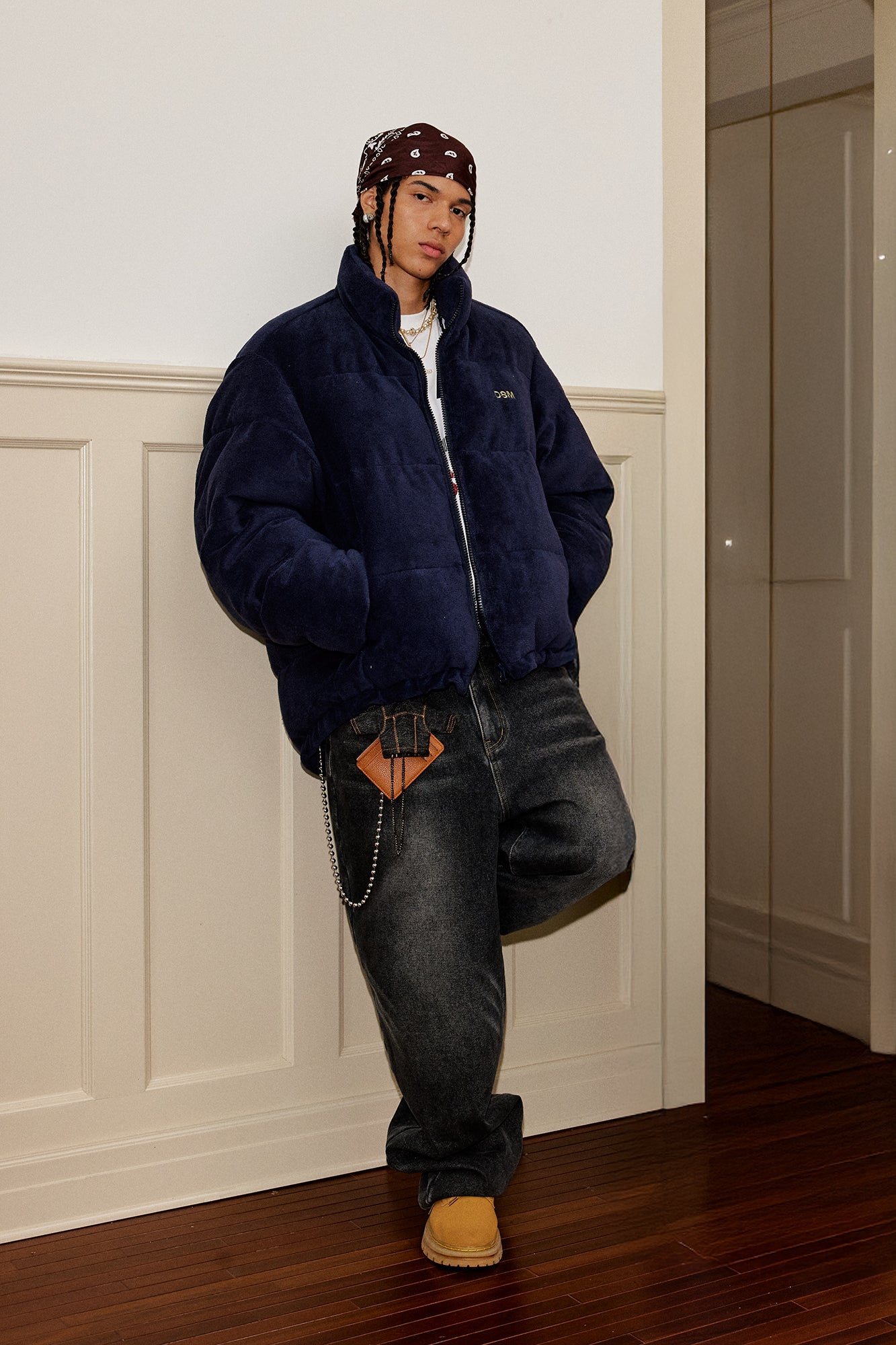 DONSMOKE Quilted Embroidered Slogan Jacket