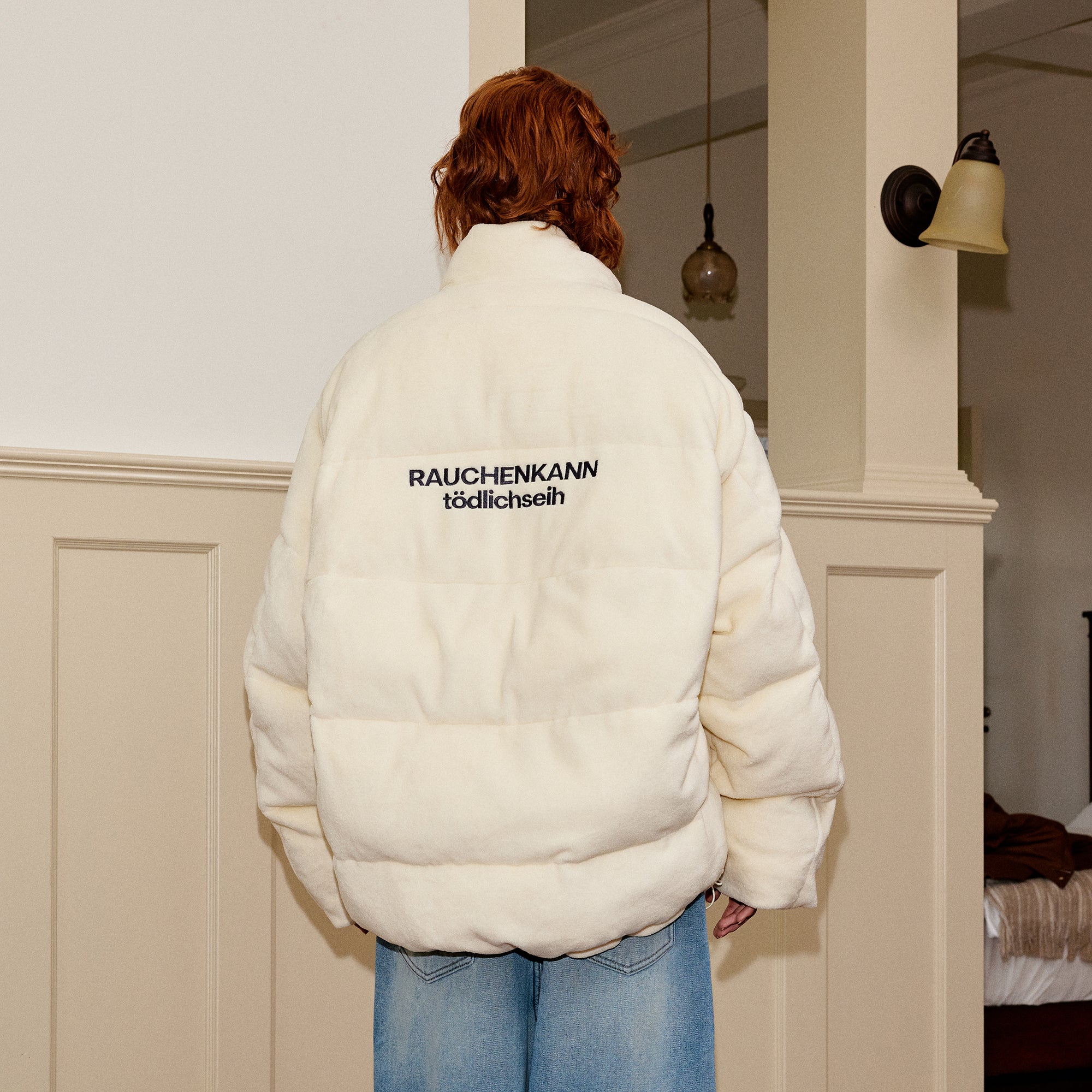 DONSMOKE Quilted Embroidered Slogan Jacket