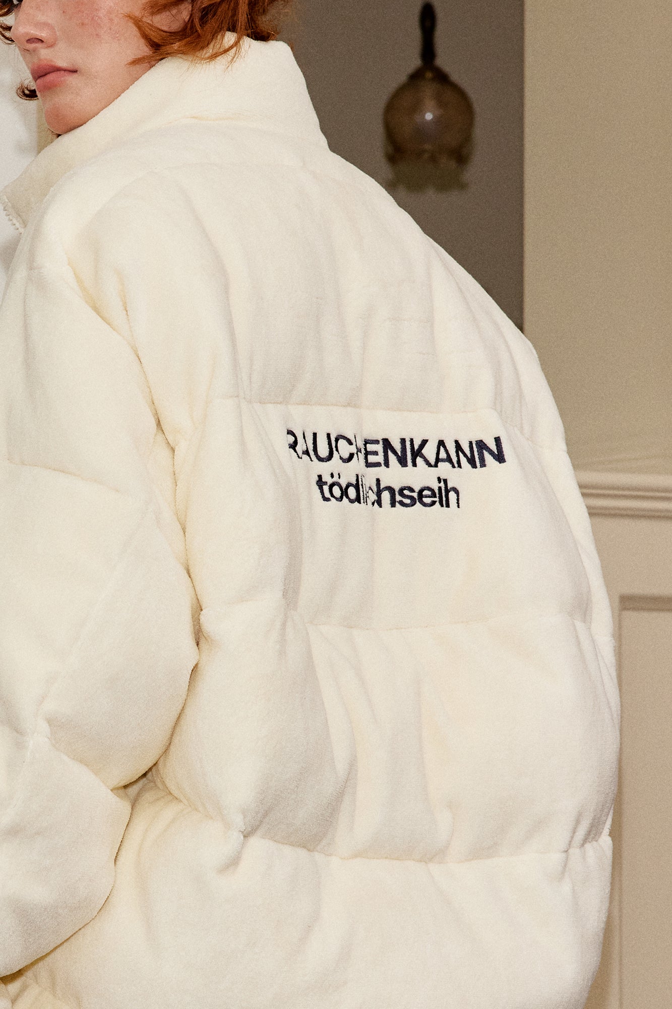 DONSMOKE Quilted Embroidered Slogan Jacket