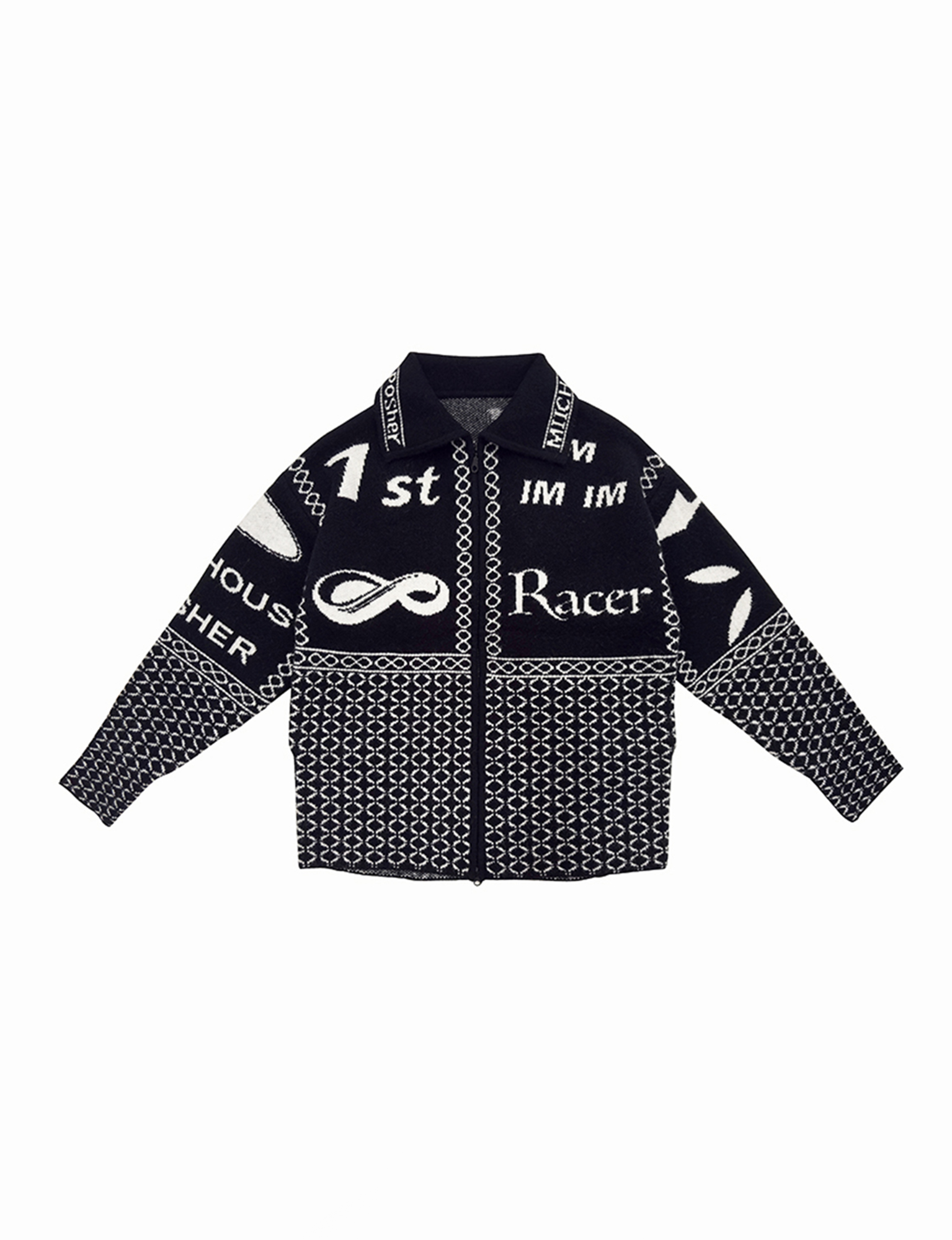 MIICHOUS Racer Geometric Jacquard Zip-Up Cardigan