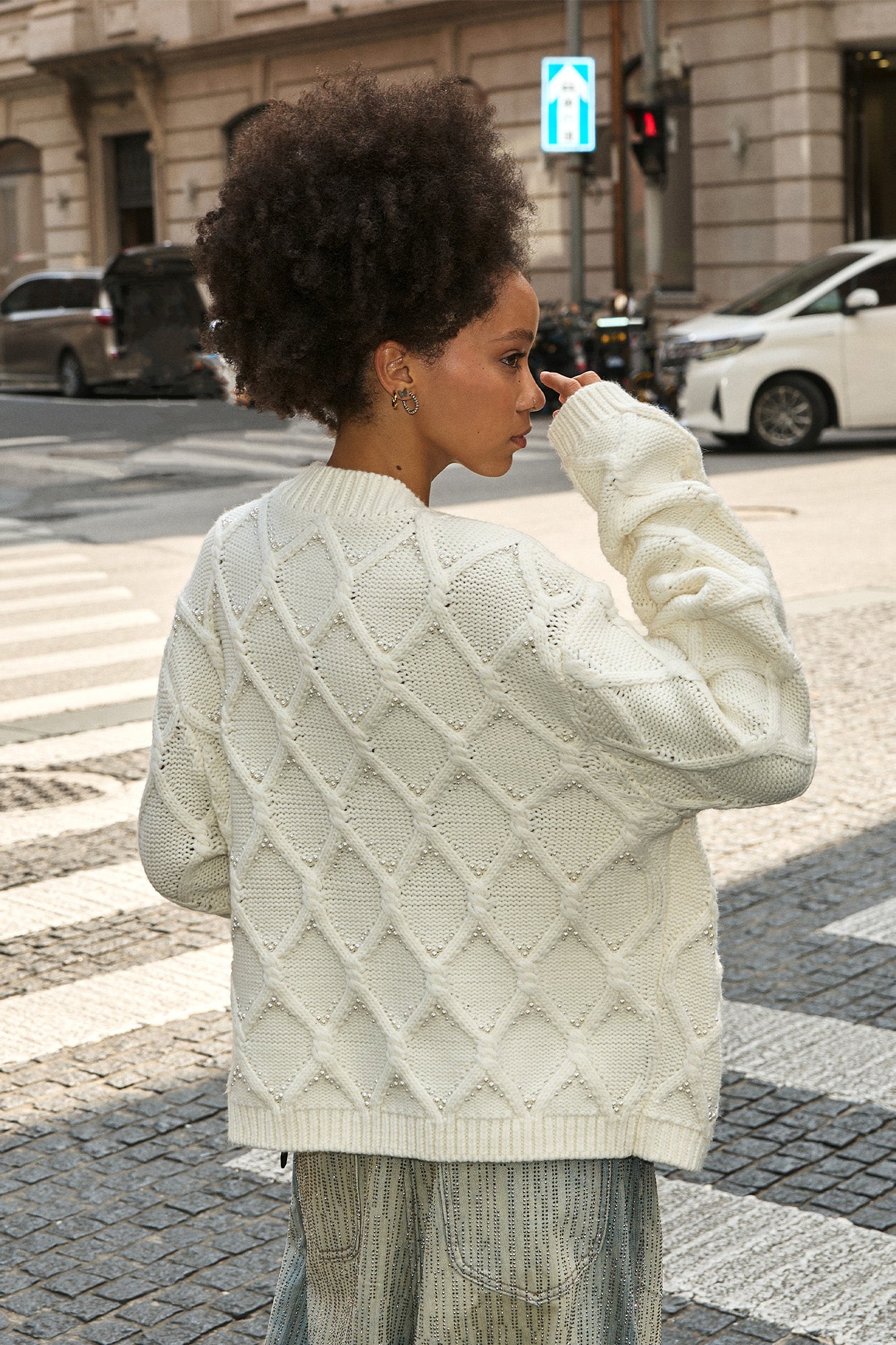 STEEPC Lattice Pearl-Stitched Wool-Blend Cardigan
