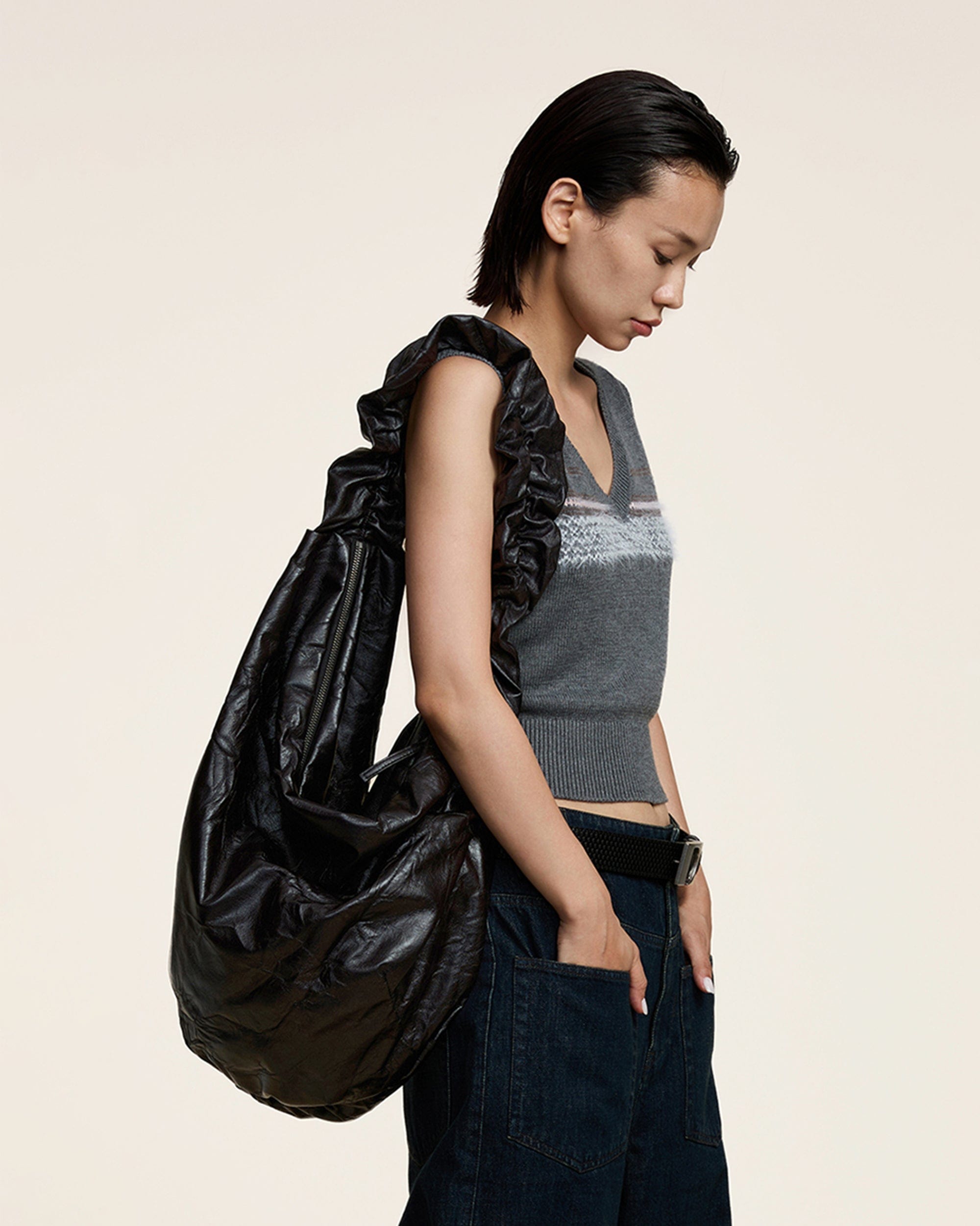 OPICLOTH Wrinkle Crescent Bag, premium urban and streetwear designers apparel on PROJECTISR.com, OPICLOTH