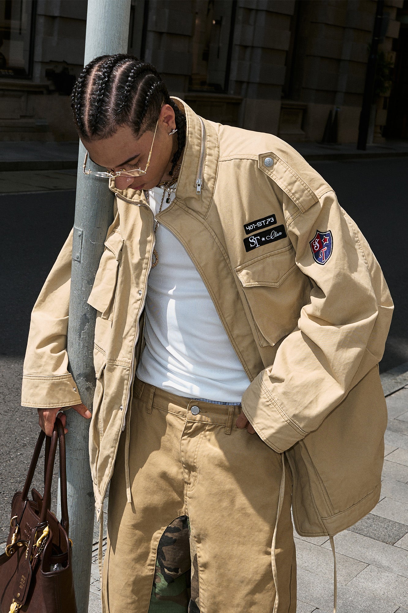 STEEPC Embroidered-Patch Multi-Pocket Oversized Jacket