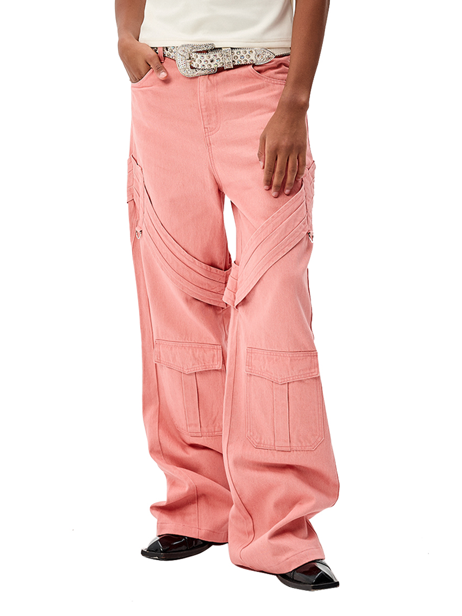CYCYCY Tie Detail Multi-Pocket Cargo Jeans