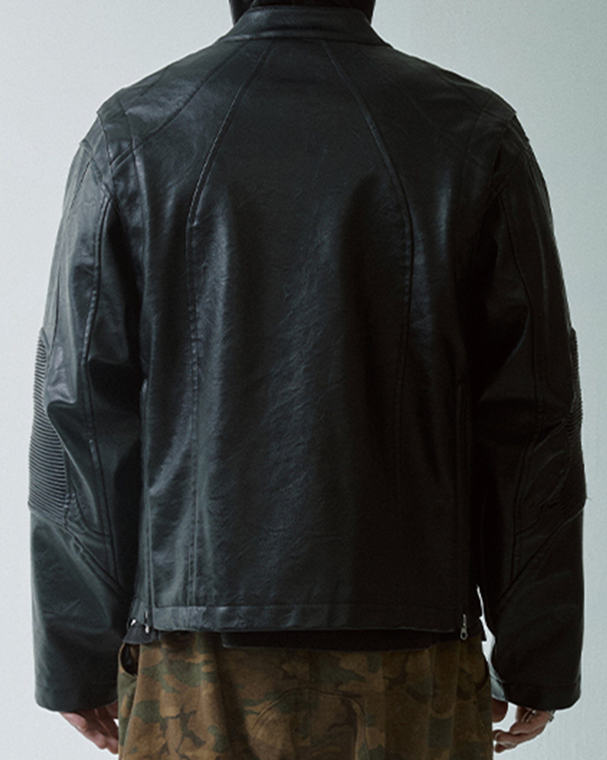 F2CE Modern Deconstructed Faux Leather Biker Jacket Black, premium urban and streetwear designers apparel on PROJECTISR.com, F2CE