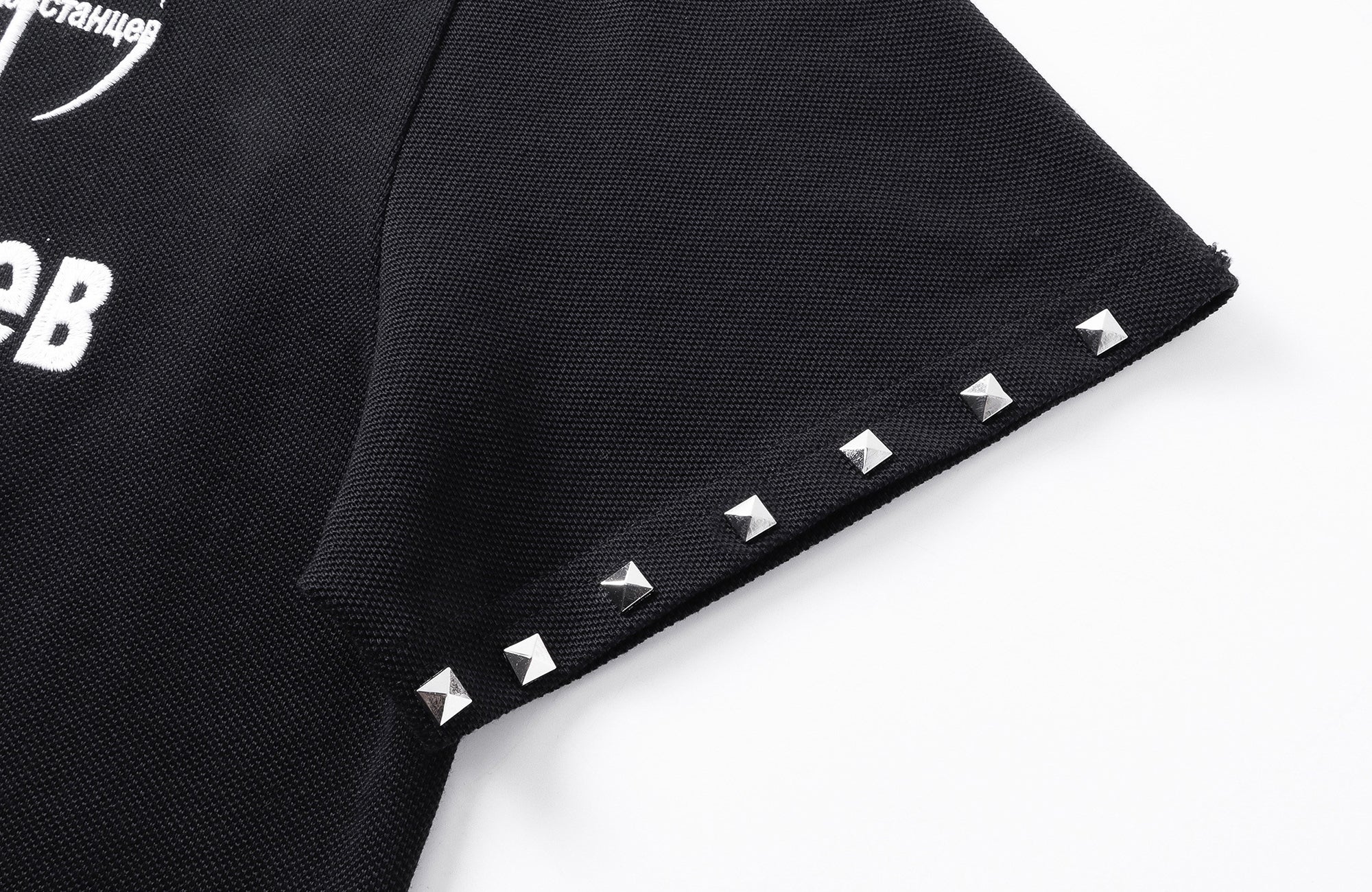 REBEL WAVE Studded LOGO Graphic Polo Shirt