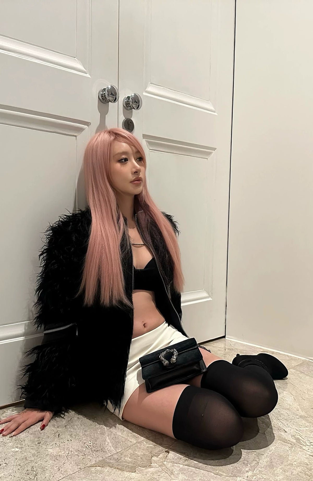 REBEL WAVE Faux Leather Zippered Faux Fur Jacket