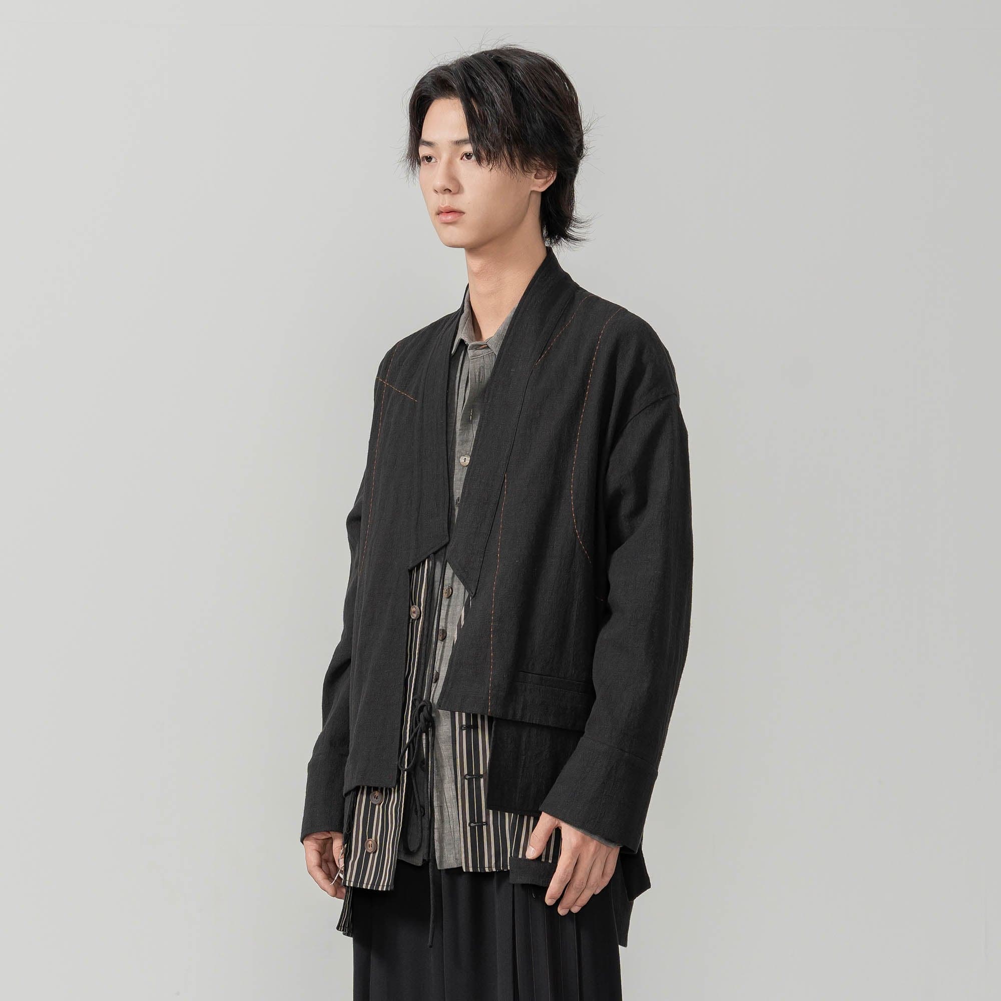 MOITIEDEPETALE Striped Layered Stitched Daoist Robe