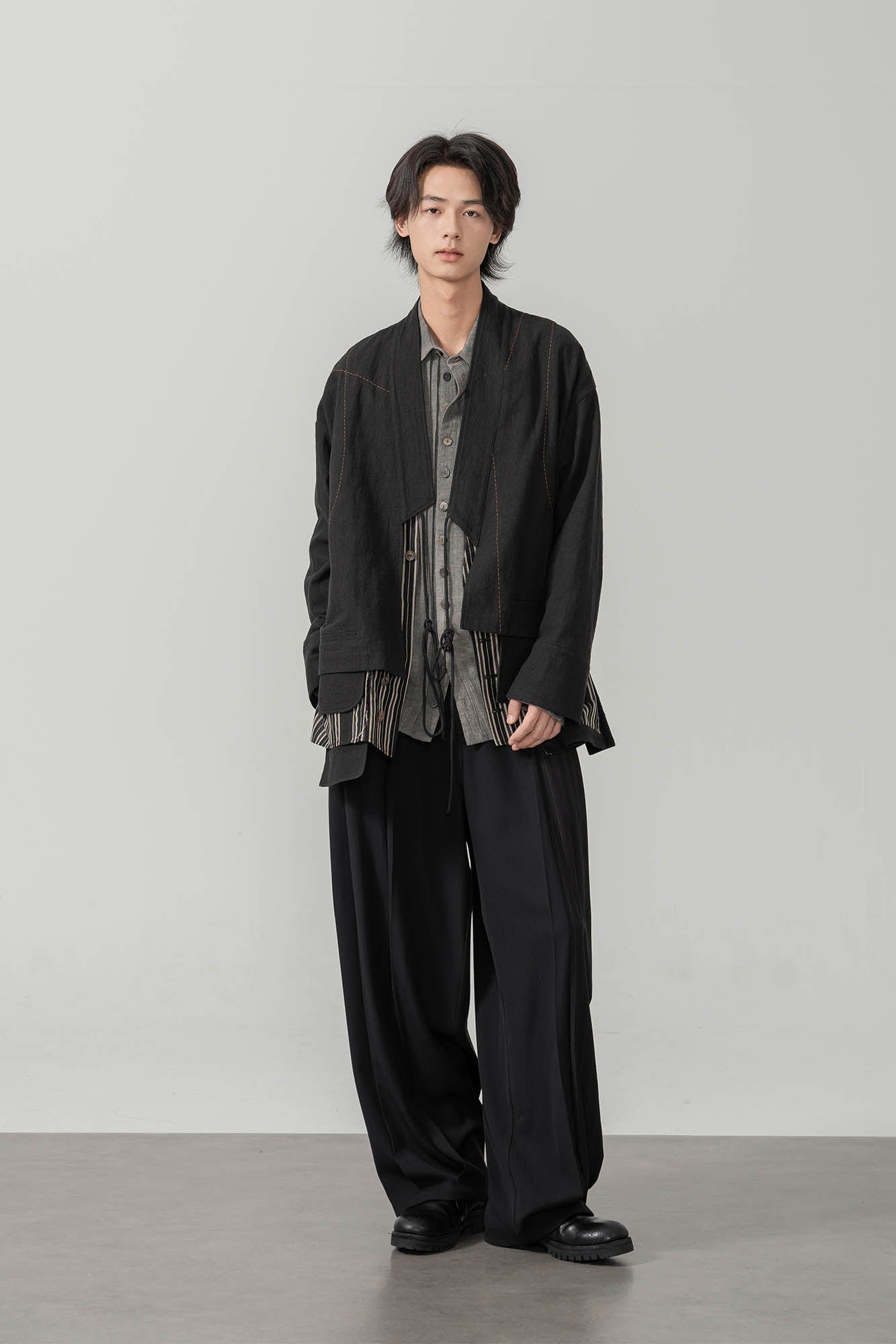 MOITIEDEPETALE Striped Layered Stitched Daoist Robe