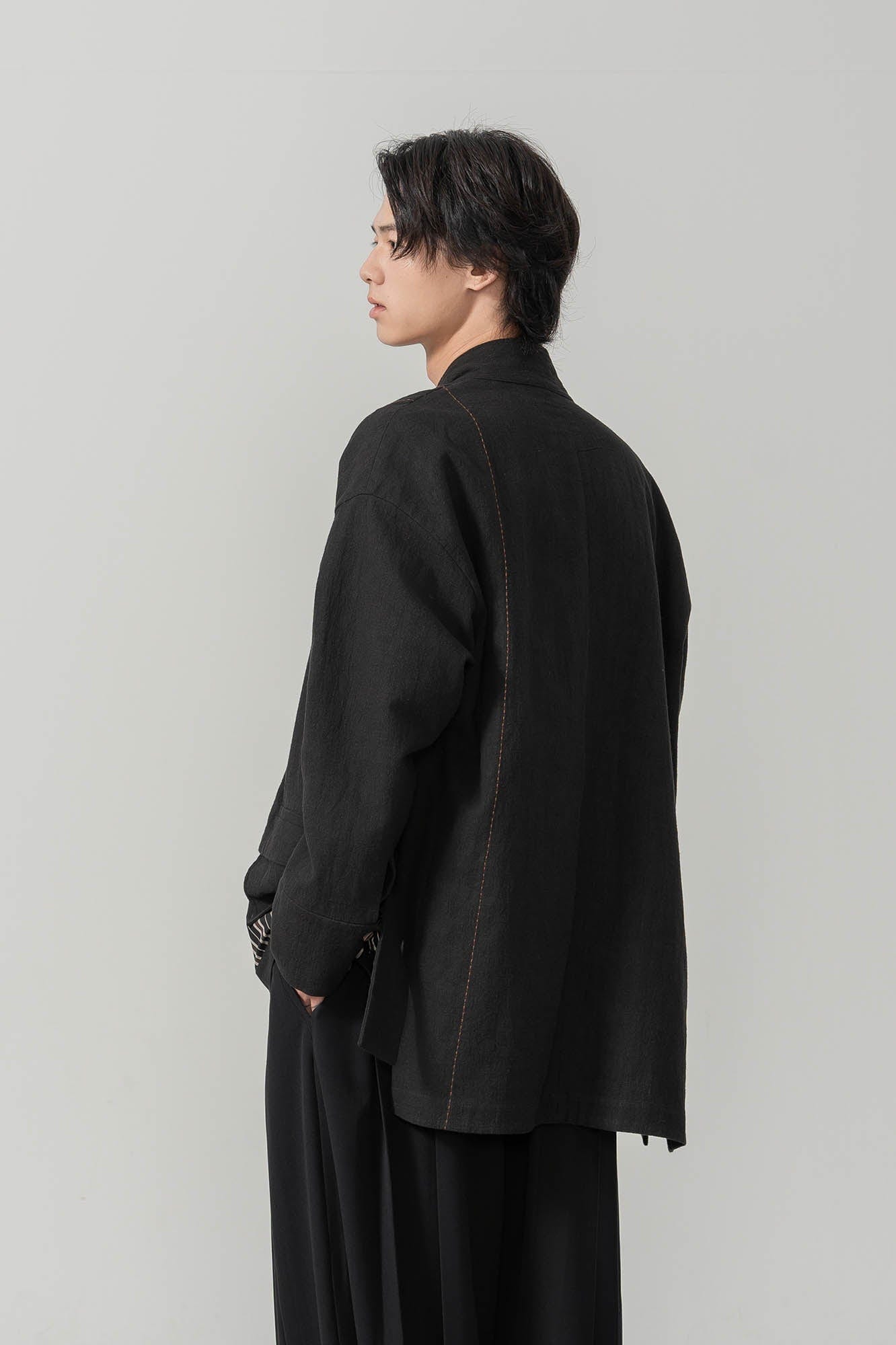 MOITIEDEPETALE Striped Layered Stitched Daoist Robe