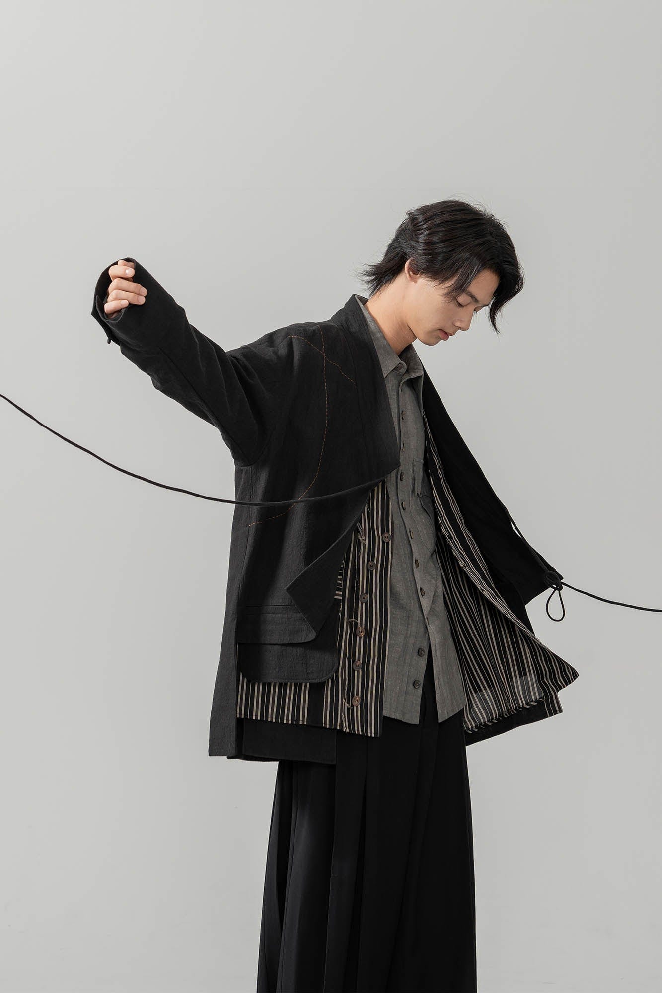 MOITIEDEPETALE Striped Layered Stitched Daoist Robe