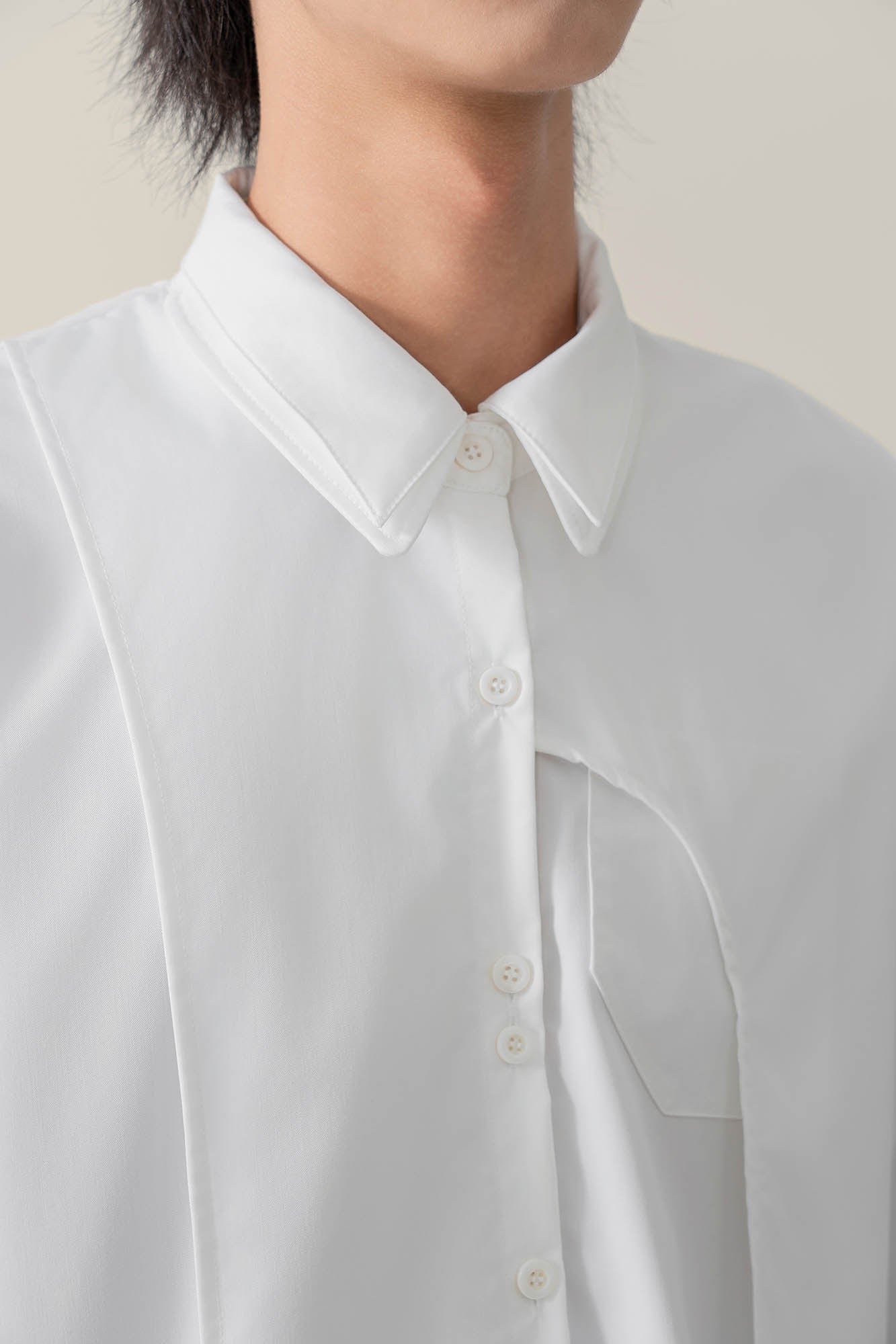 MOITIEDEPETALE Asymmetrical Panel Bamboo Fiber Shirt