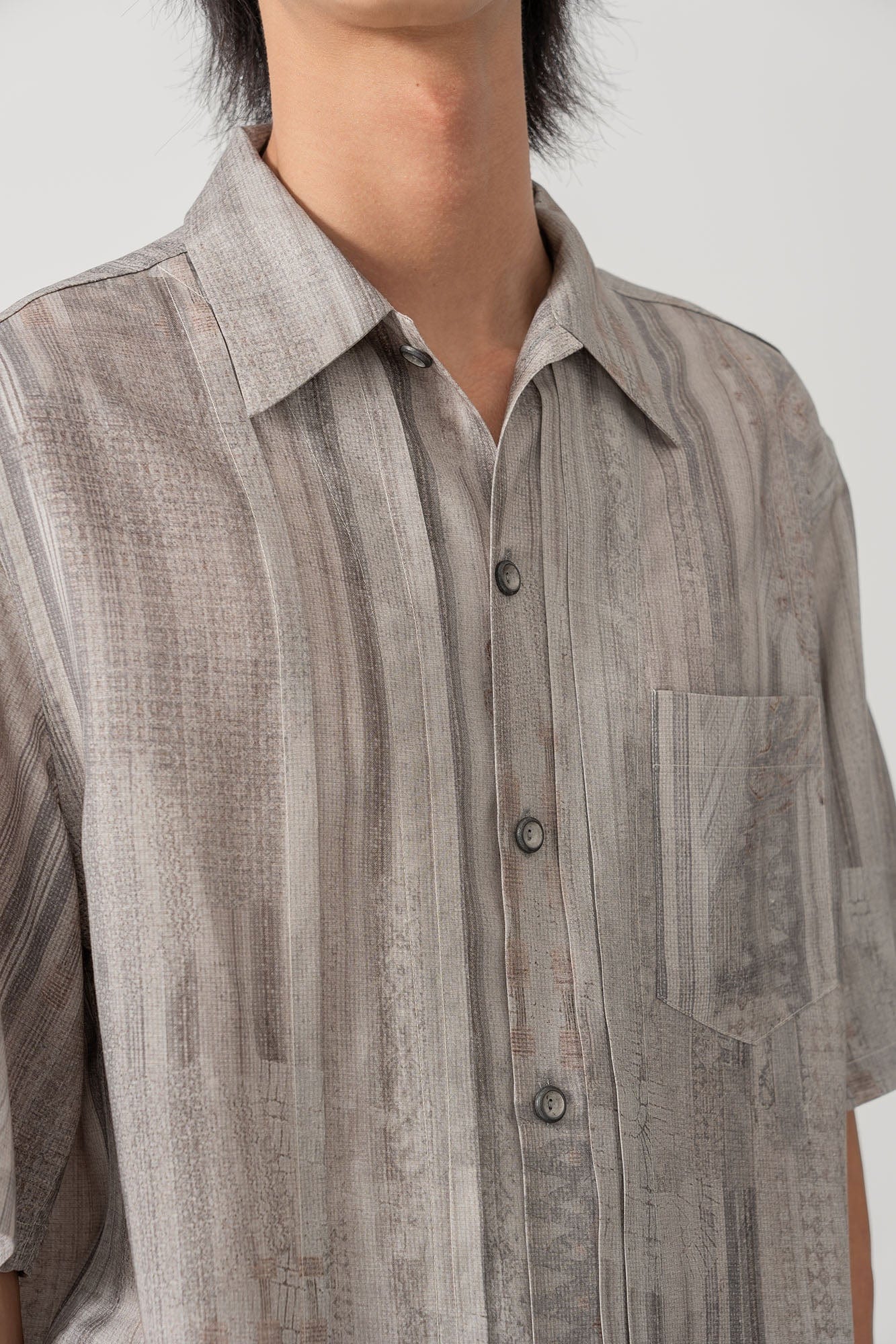 MOITIEDEPETALE Striped Pocket Linen-Blend Half Shirt, premium urban and streetwear designers apparel on PROJECTISR.com, MOITIEDEPETALE
