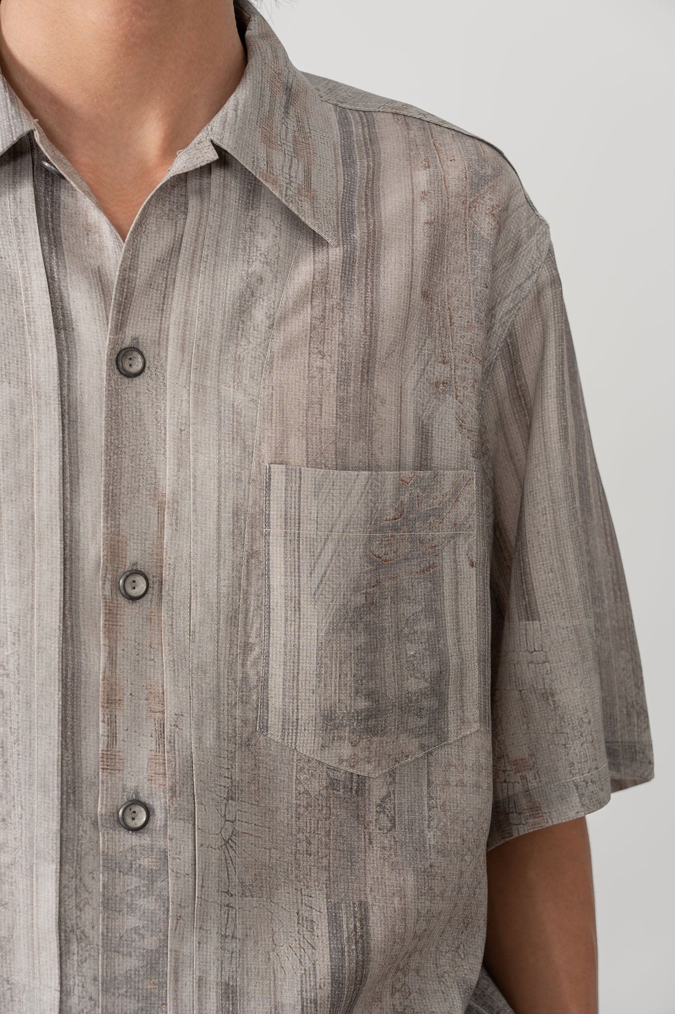 MOITIEDEPETALE Striped Pocket Linen-Blend Half Shirt, premium urban and streetwear designers apparel on PROJECTISR.com, MOITIEDEPETALE