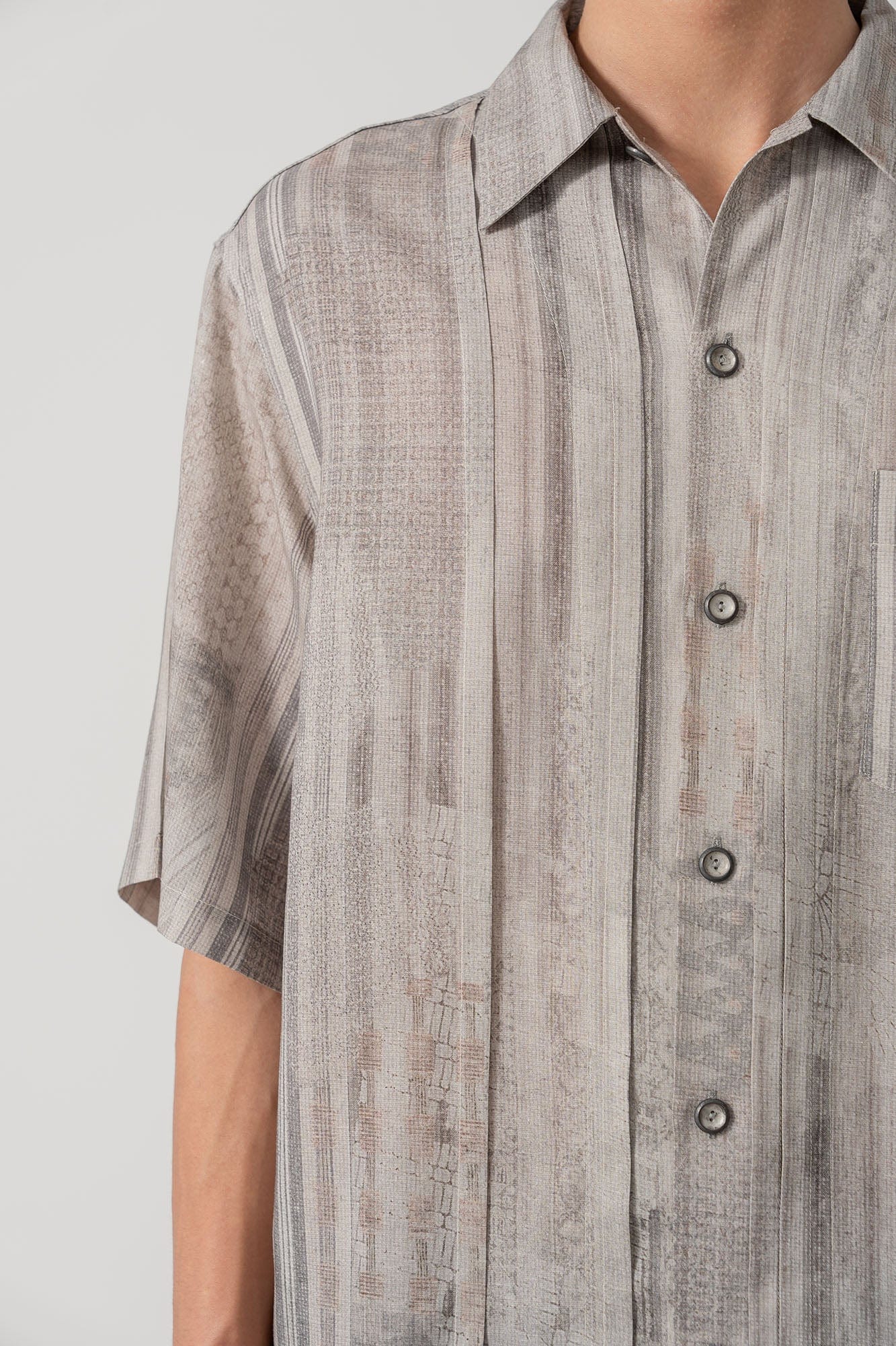 MOITIEDEPETALE Striped Pocket Linen-Blend Half Shirt, premium urban and streetwear designers apparel on PROJECTISR.com, MOITIEDEPETALE