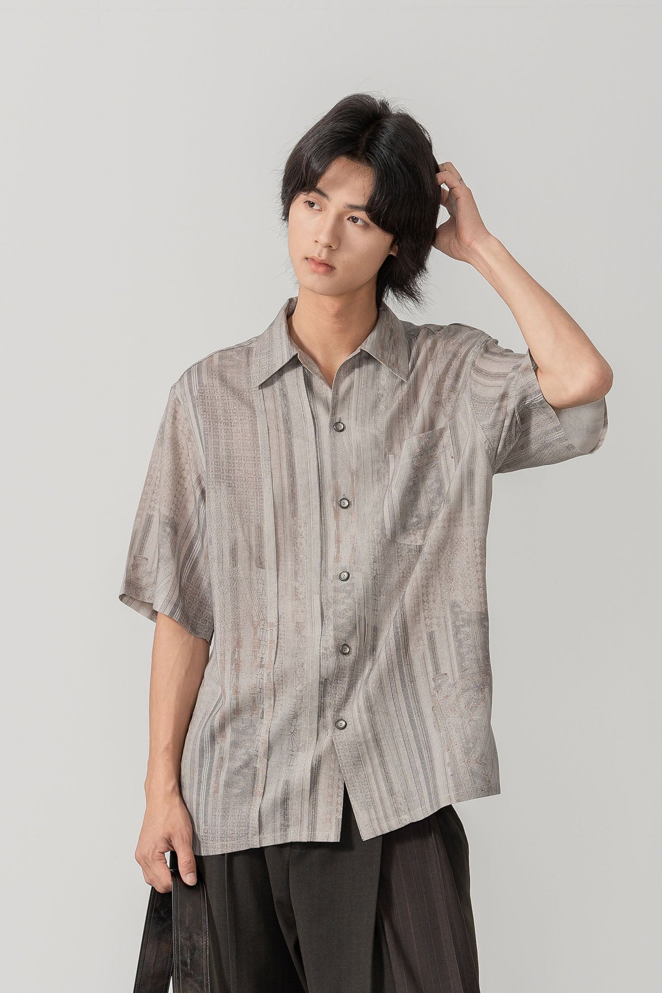 MOITIEDEPETALE Striped Pocket Linen-Blend Half Shirt, premium urban and streetwear designers apparel on PROJECTISR.com, MOITIEDEPETALE