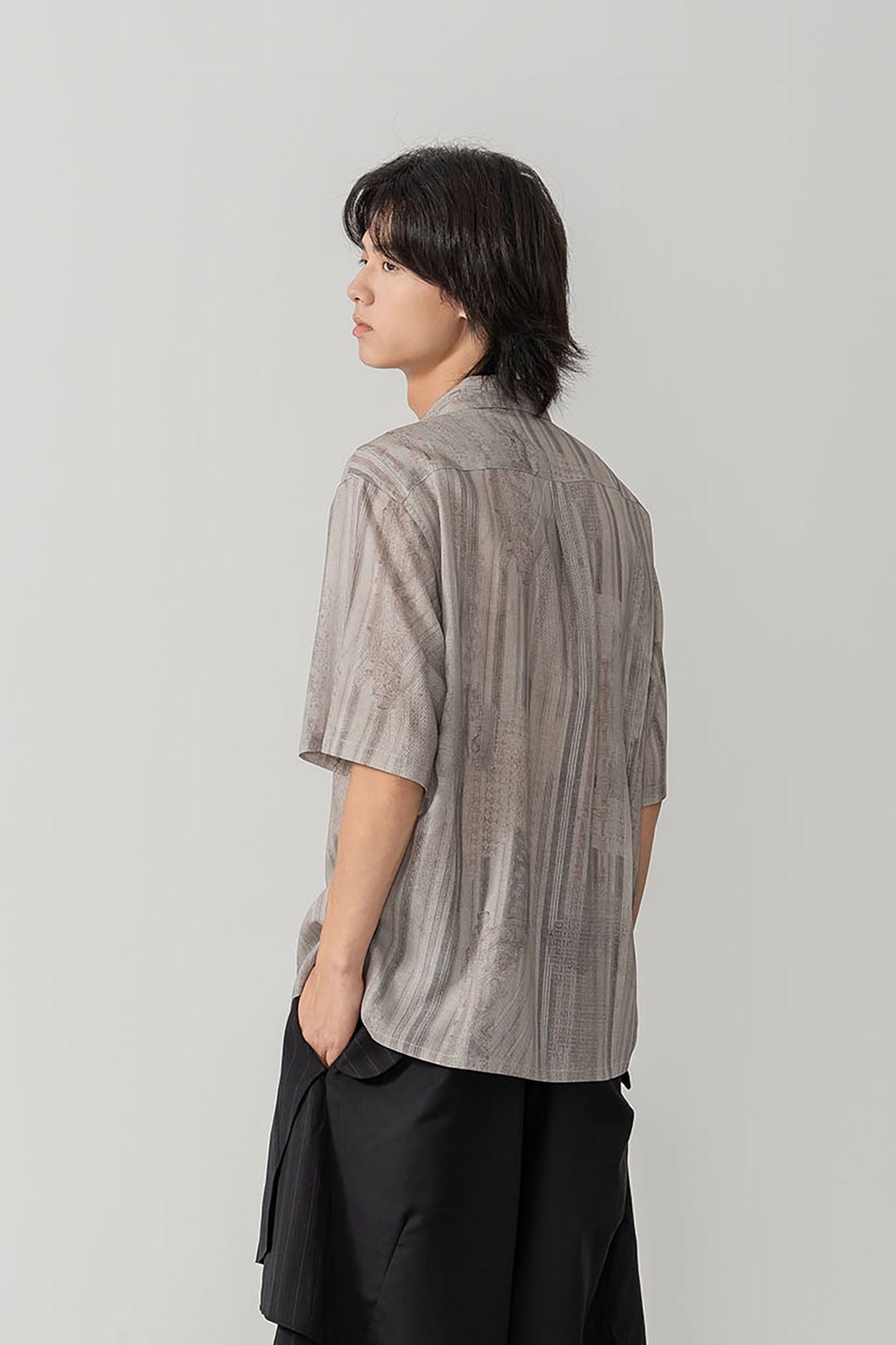 MOITIEDEPETALE Striped Pocket Linen-Blend Half Shirt, premium urban and streetwear designers apparel on PROJECTISR.com, MOITIEDEPETALE