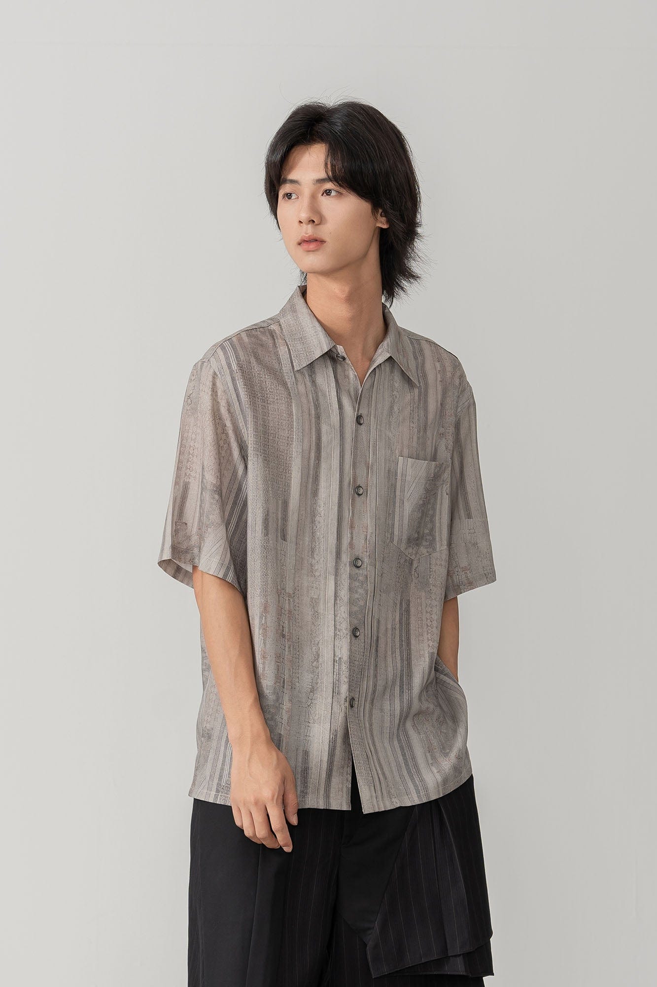 MOITIEDEPETALE Striped Pocket Linen-Blend Half Shirt, premium urban and streetwear designers apparel on PROJECTISR.com, MOITIEDEPETALE