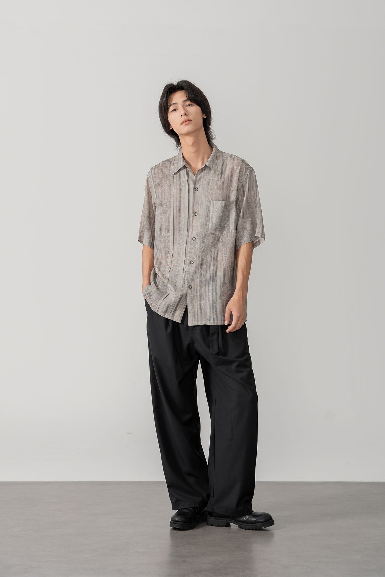 MOITIEDEPETALE Striped Pocket Linen-Blend Half Shirt, premium urban and streetwear designers apparel on PROJECTISR.com, MOITIEDEPETALE
