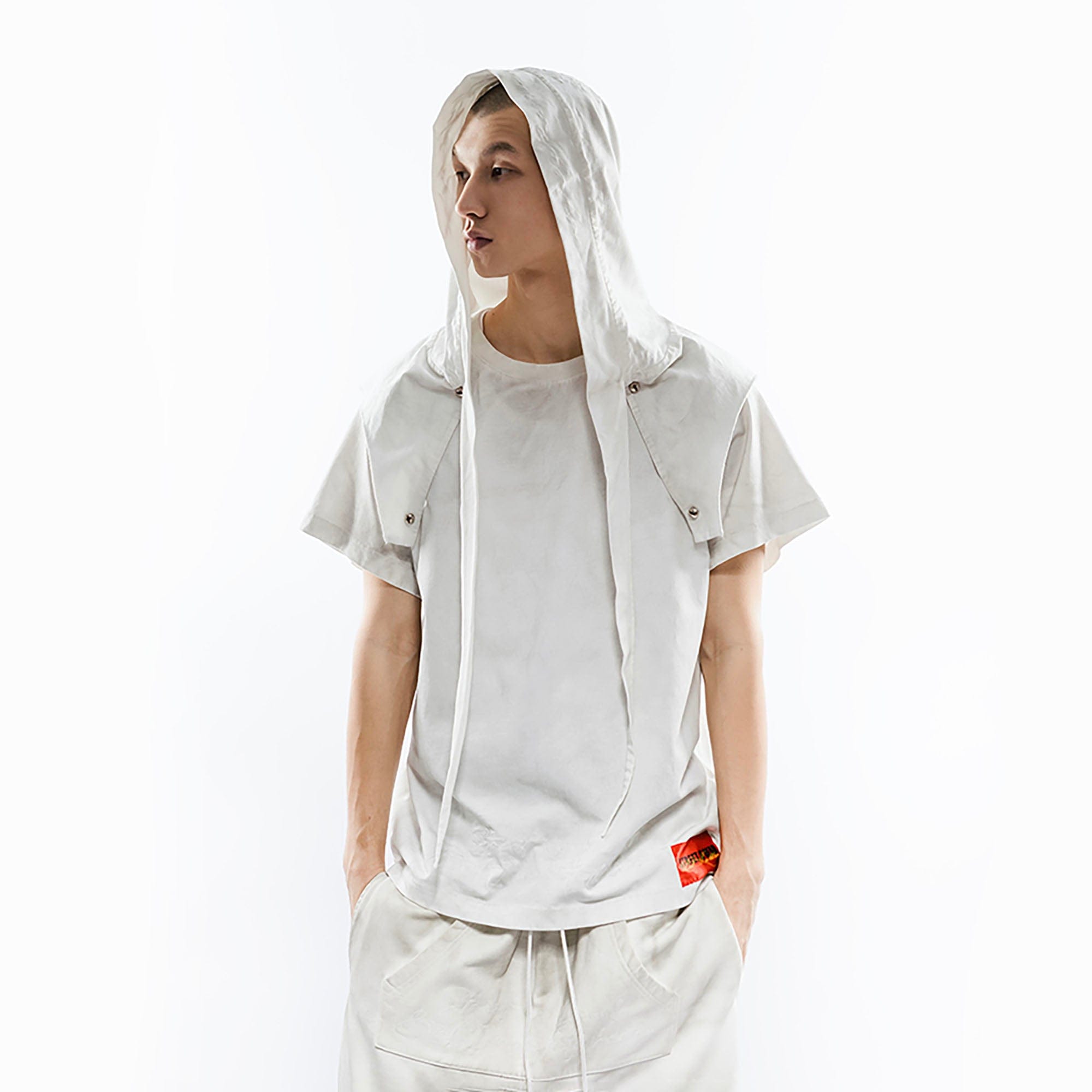 FVVO Distressed Snap-Shoulder Hooded T-Shirt, premium urban and streetwear designers apparel on PROJECTISR.com, FVVO