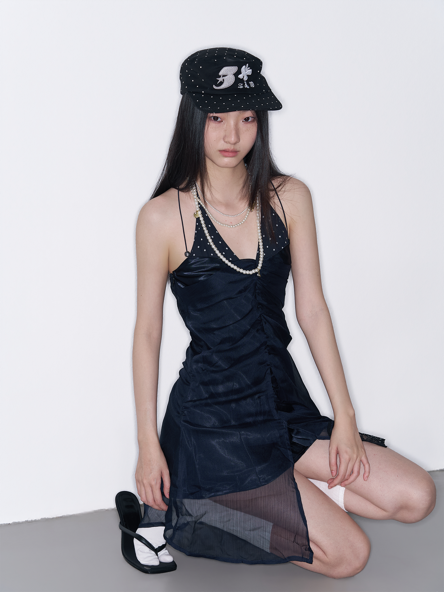 SANB Polka Dot Embroidered Pillbox Hat