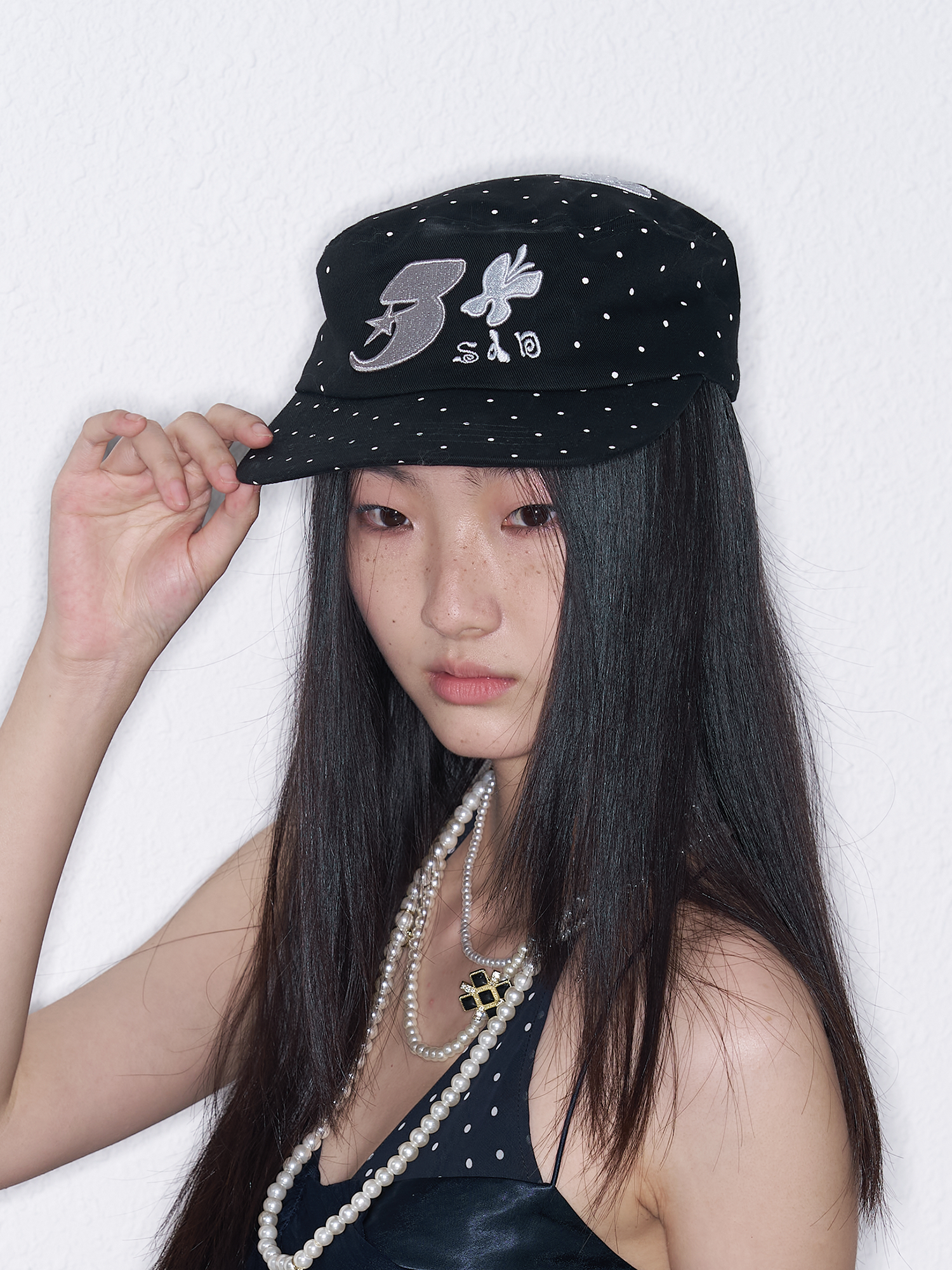 SANB Polka Dot Embroidered Pillbox Hat