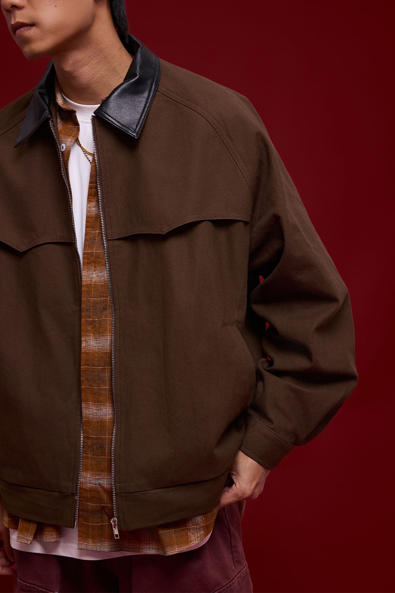 BANANA CLUB Faux Leather Collar Cotton Jacket