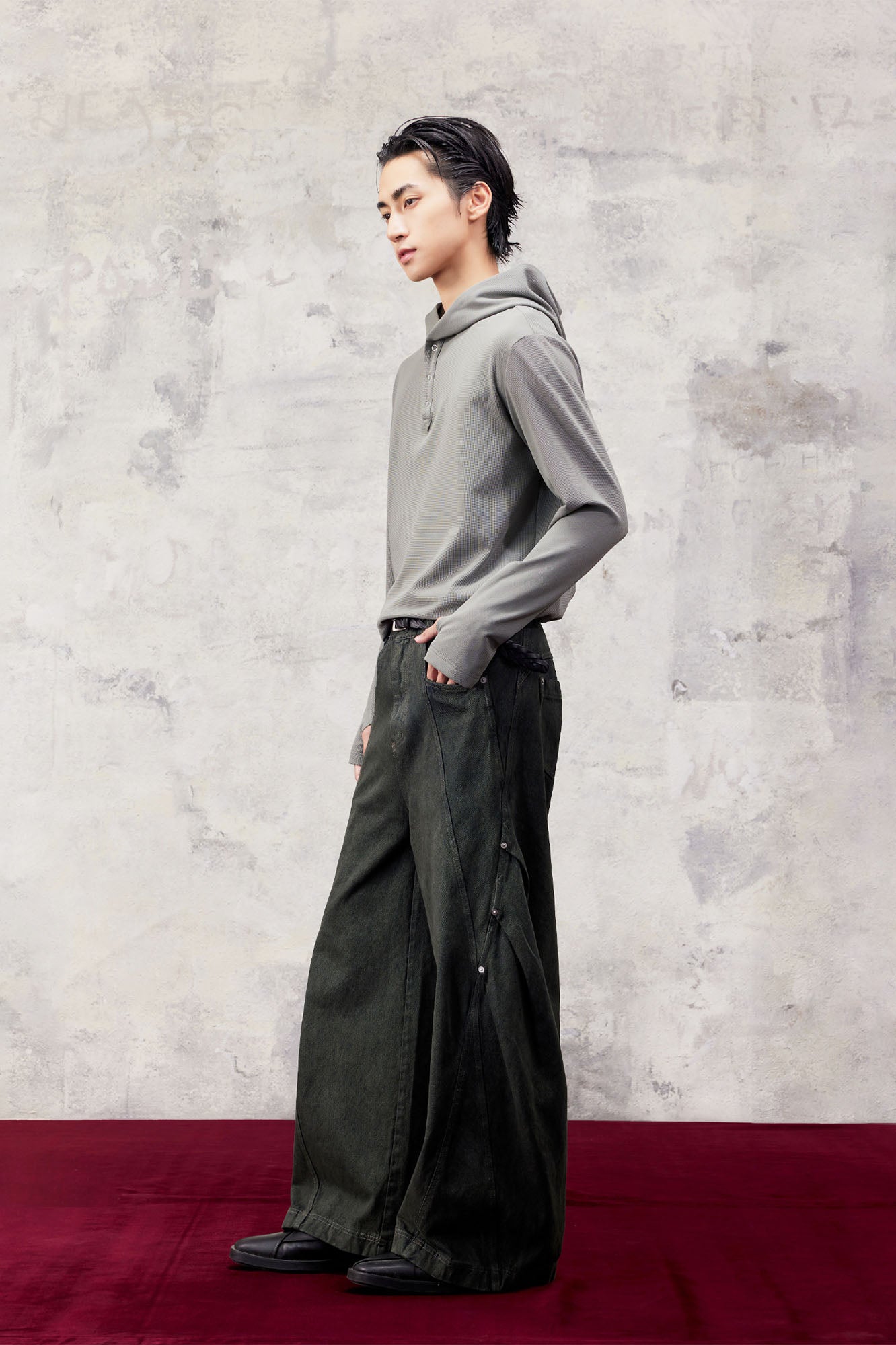 ALVNG AR ANTS Slanted Rivet-Paneled Jeans, premium urban and streetwear designers apparel on PROJECTISR.com, ALVNG AR ANTS