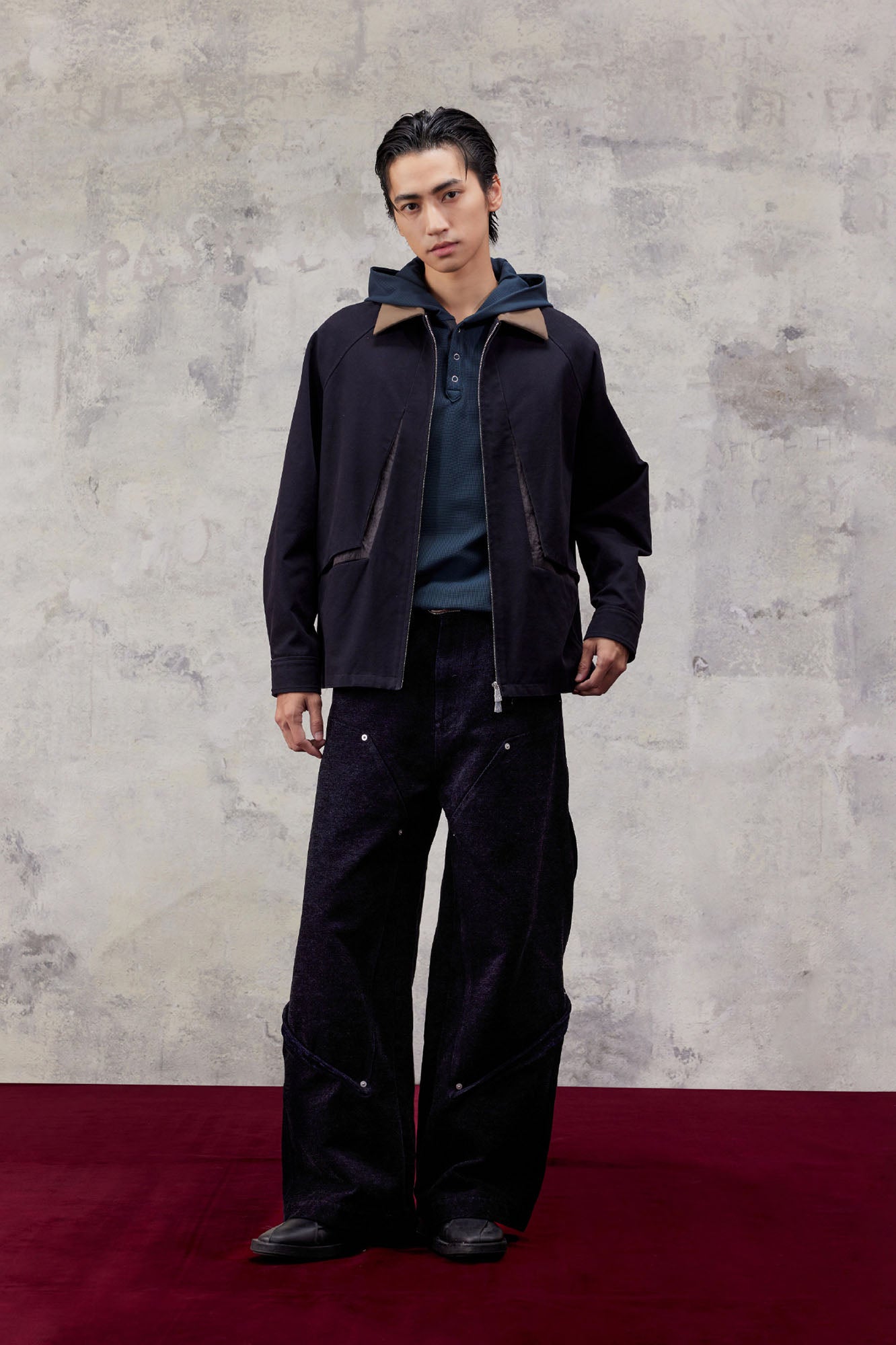 ALVNG AR ANTS Contrast Faux-Leather Collar Jacket, premium urban and streetwear designers apparel on PROJECTISR.com, ALVNG AR ANTS