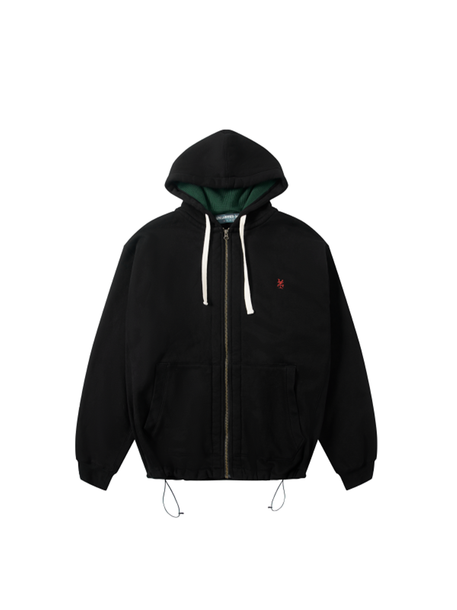 UNLIMITED MOTE Embroidered Waffle Lining Drawstring Hood Jacket