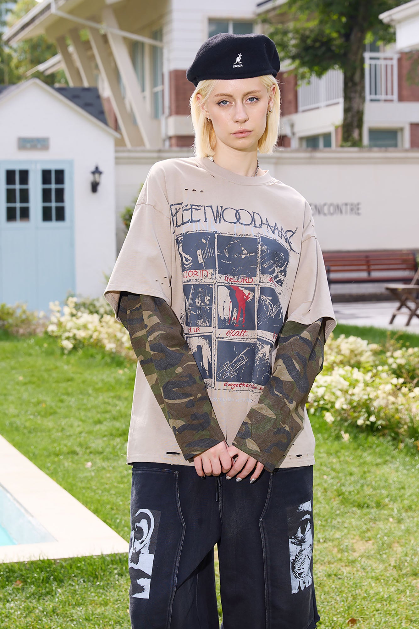 ERROR CODE ROBOT Camo Layered Distressed Long-Sleeve Tee