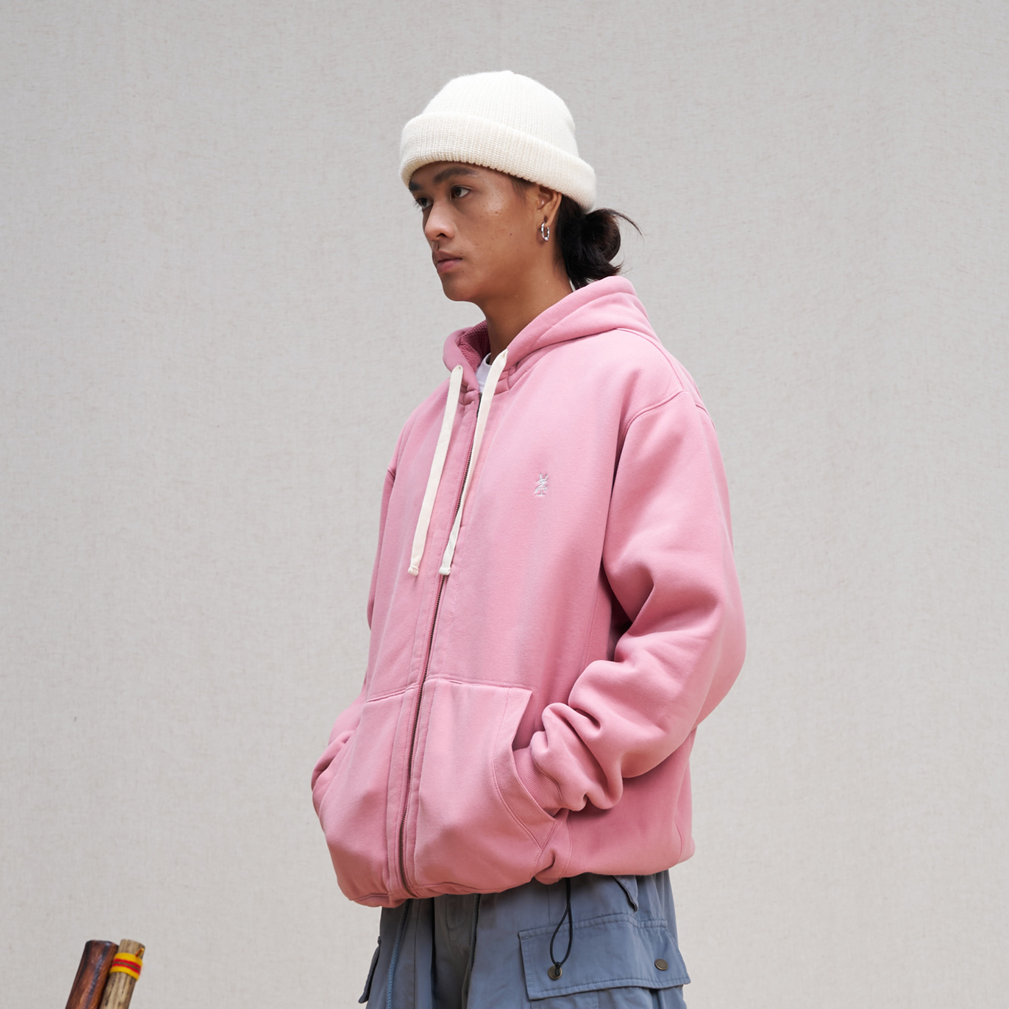 UNLIMITED MOTE Embroidered Waffle Lining Drawstring Hood Jacket