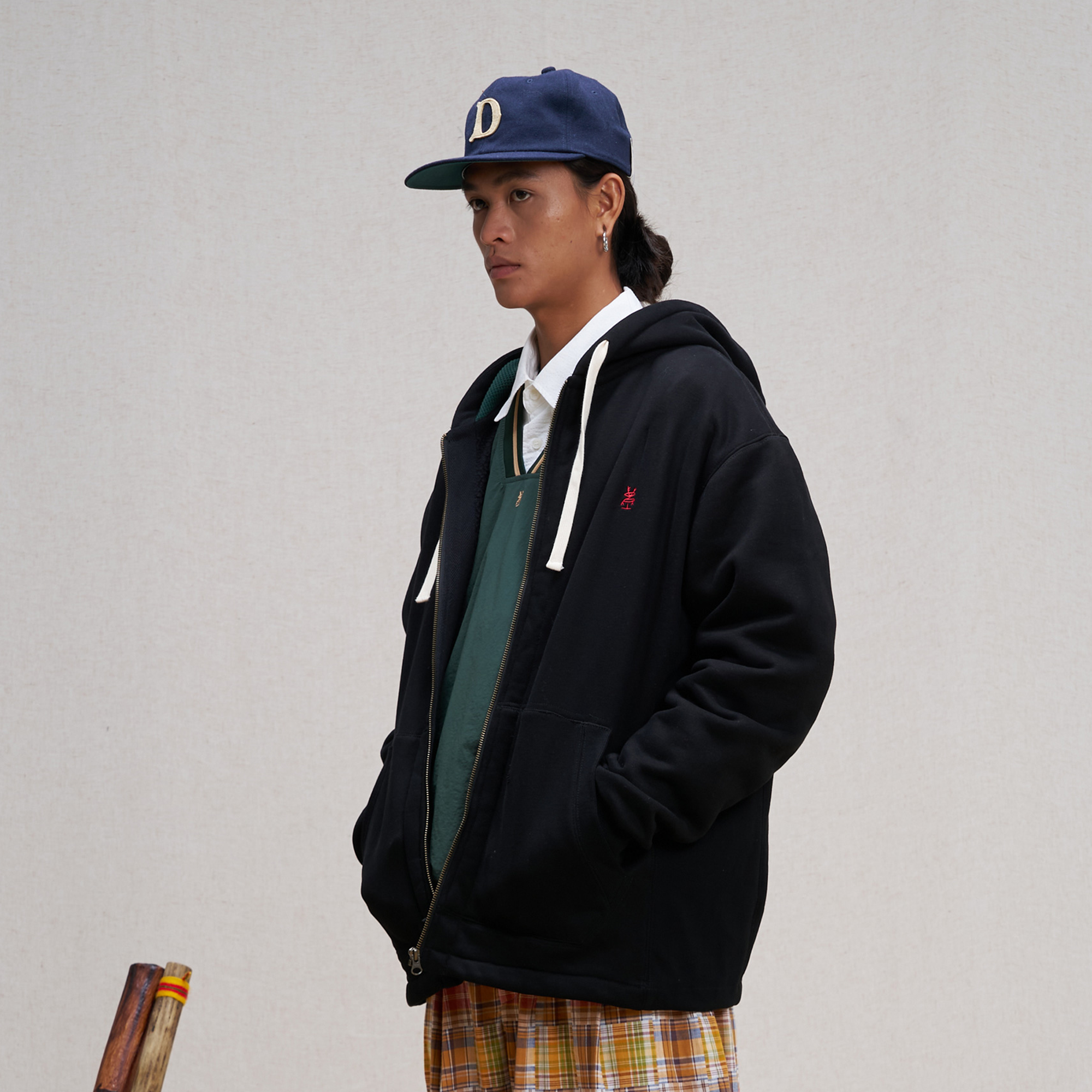 UNLIMITED MOTE Embroidered Waffle Lining Drawstring Hood Jacket