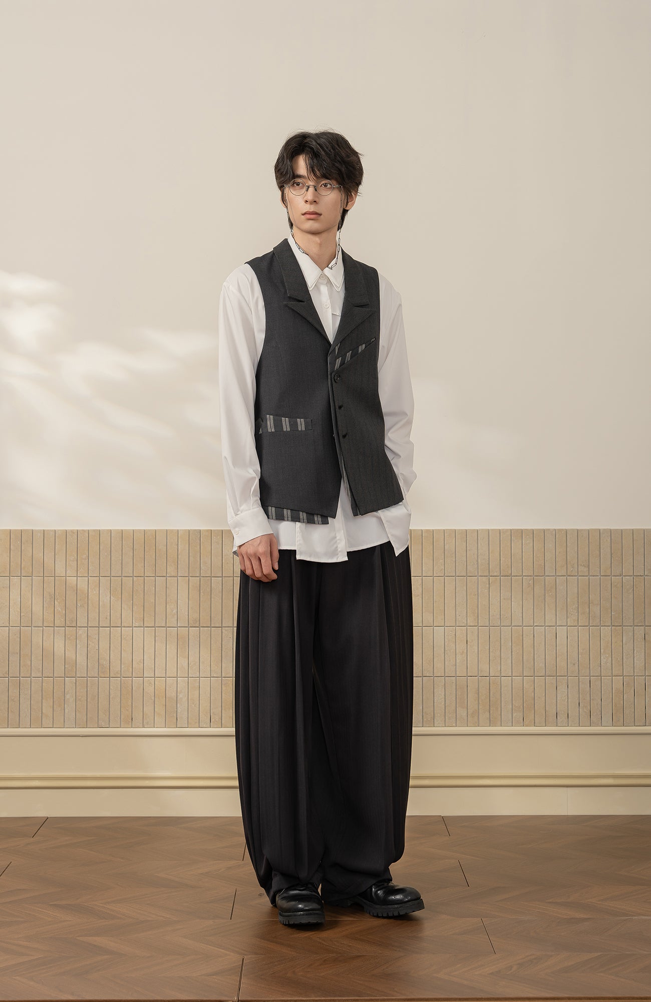 MOITIEDEPETALE Stripe-Spliced Double Layer Vest