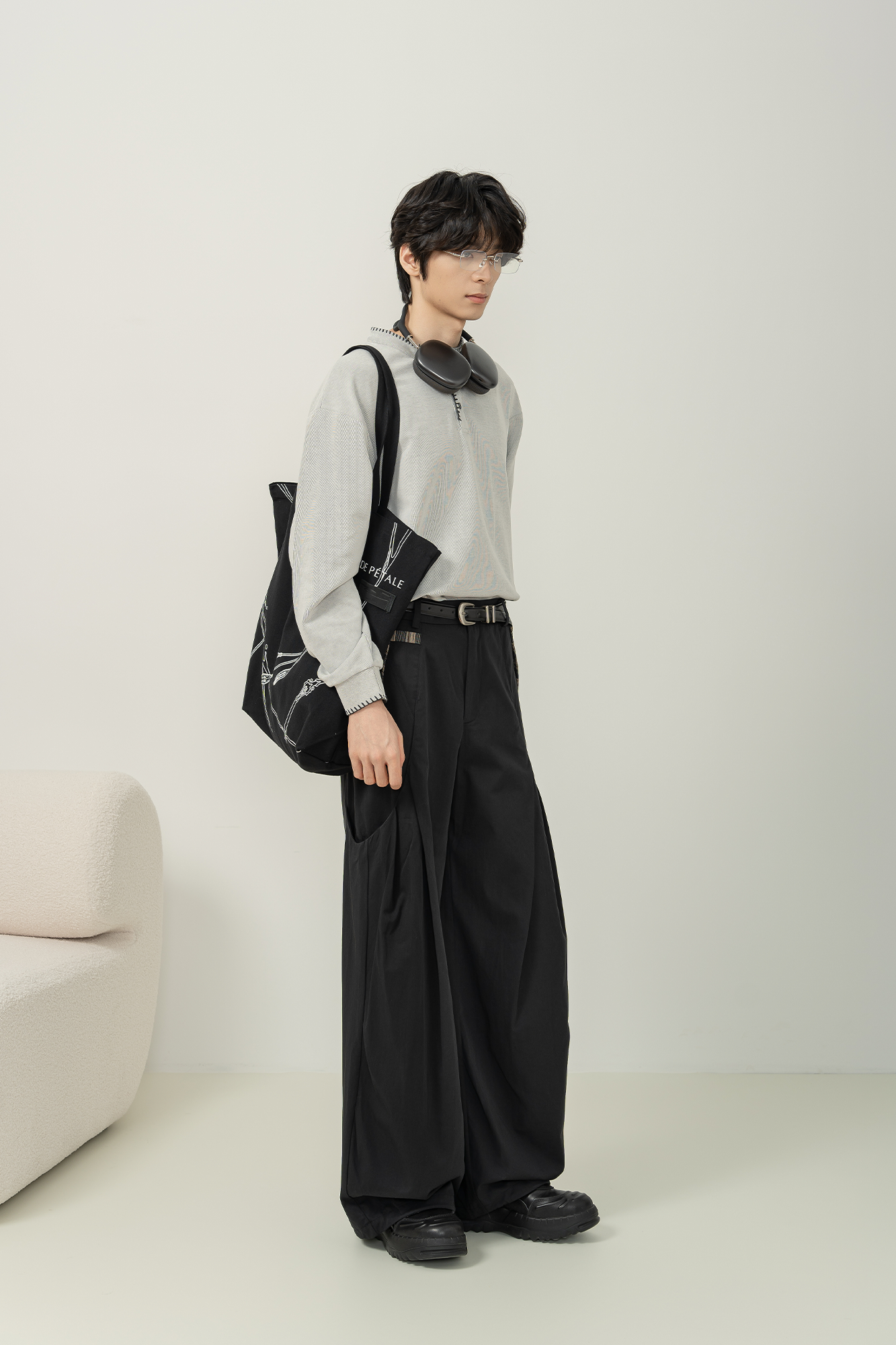 MOITIEDEPETALE Pleated Panel Oversized Cargo Pants